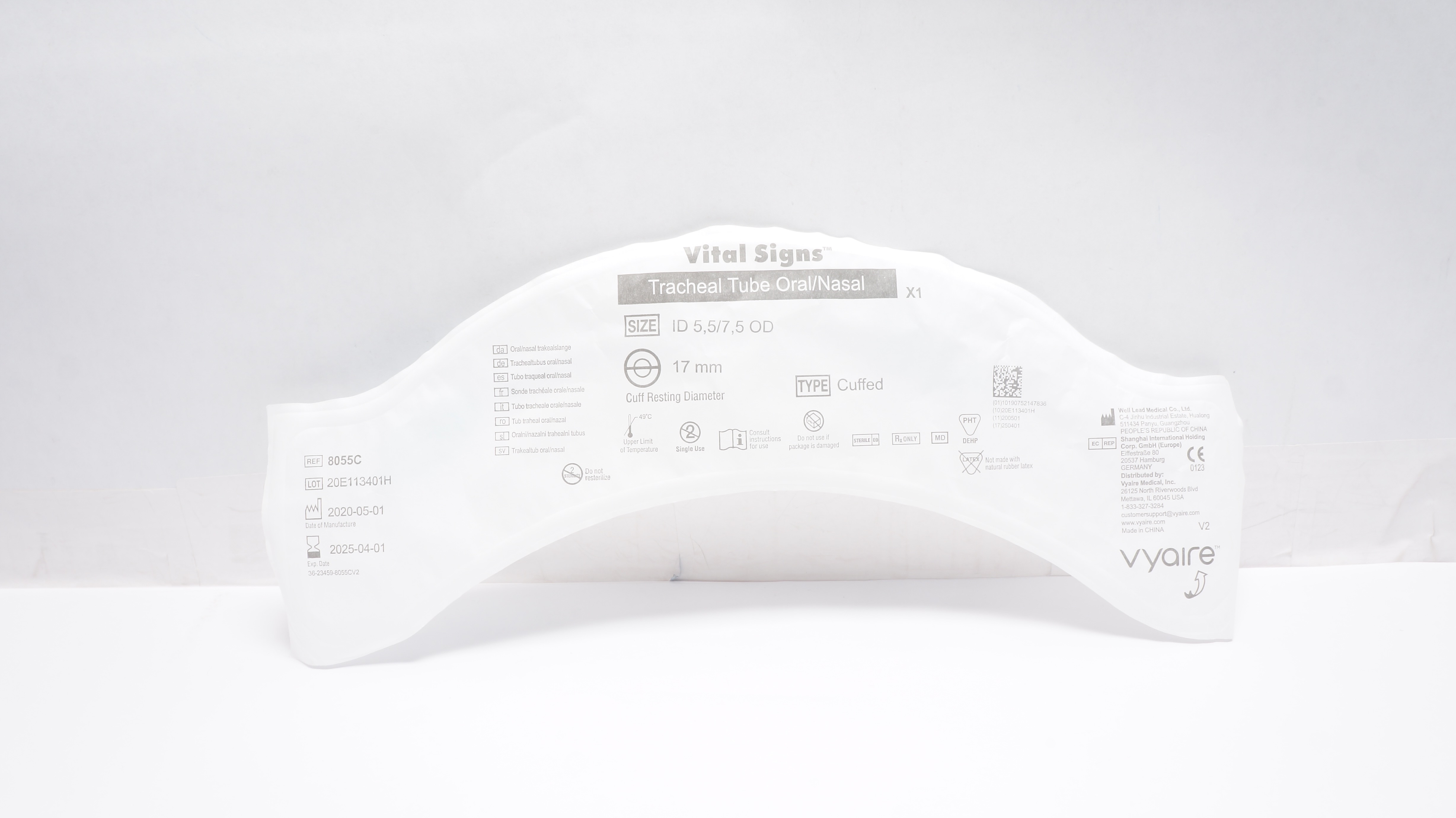 Well Lead 8055C  Vital Signs Tracheal Tube Oral/Nasal ID 5,5/7,5 OD, 17mm
