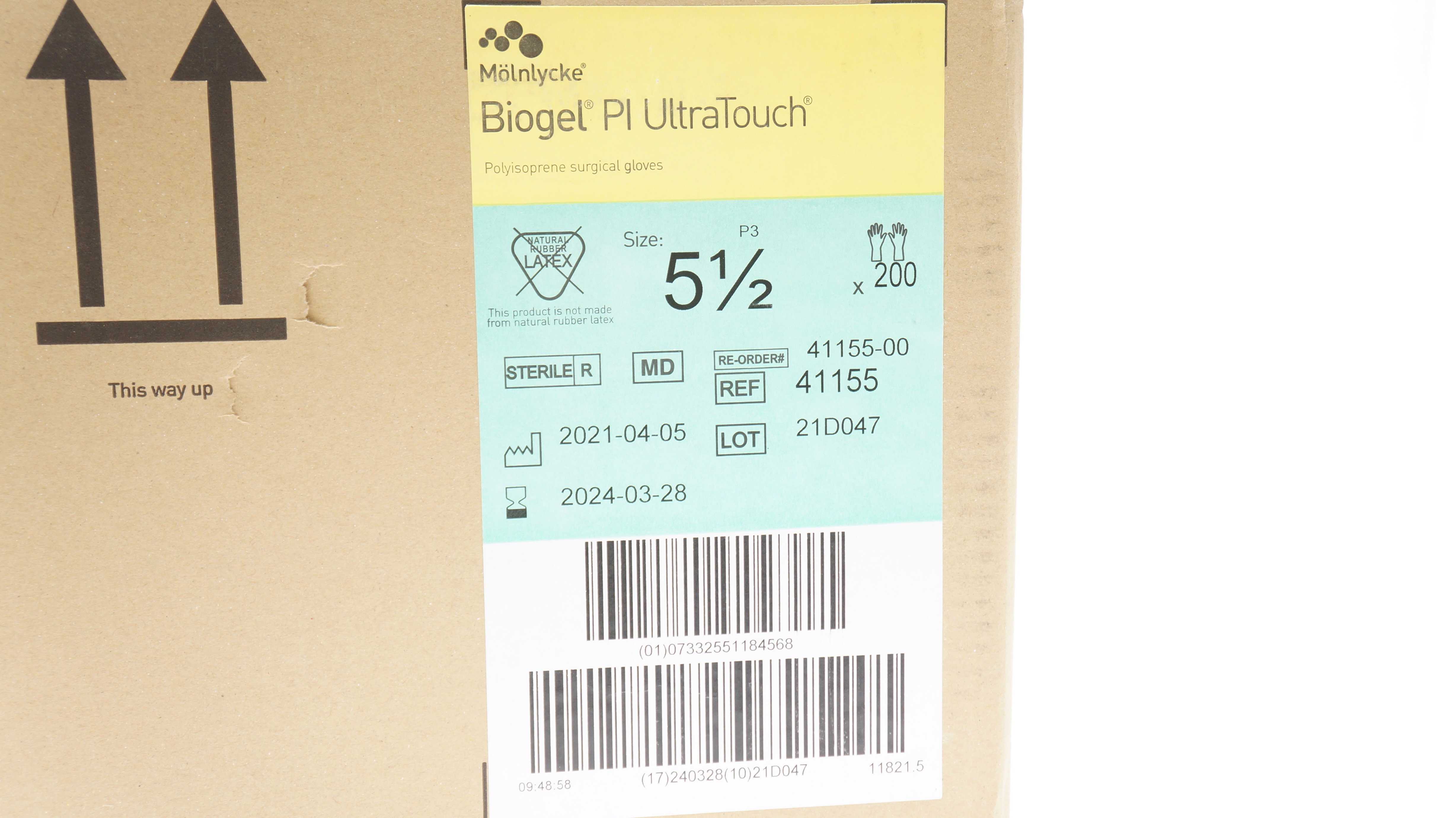 Molnlycke HealthCare 41155 Biogel Pl UltraTouch Gloves Size 5-1/2(x)- Box of 200