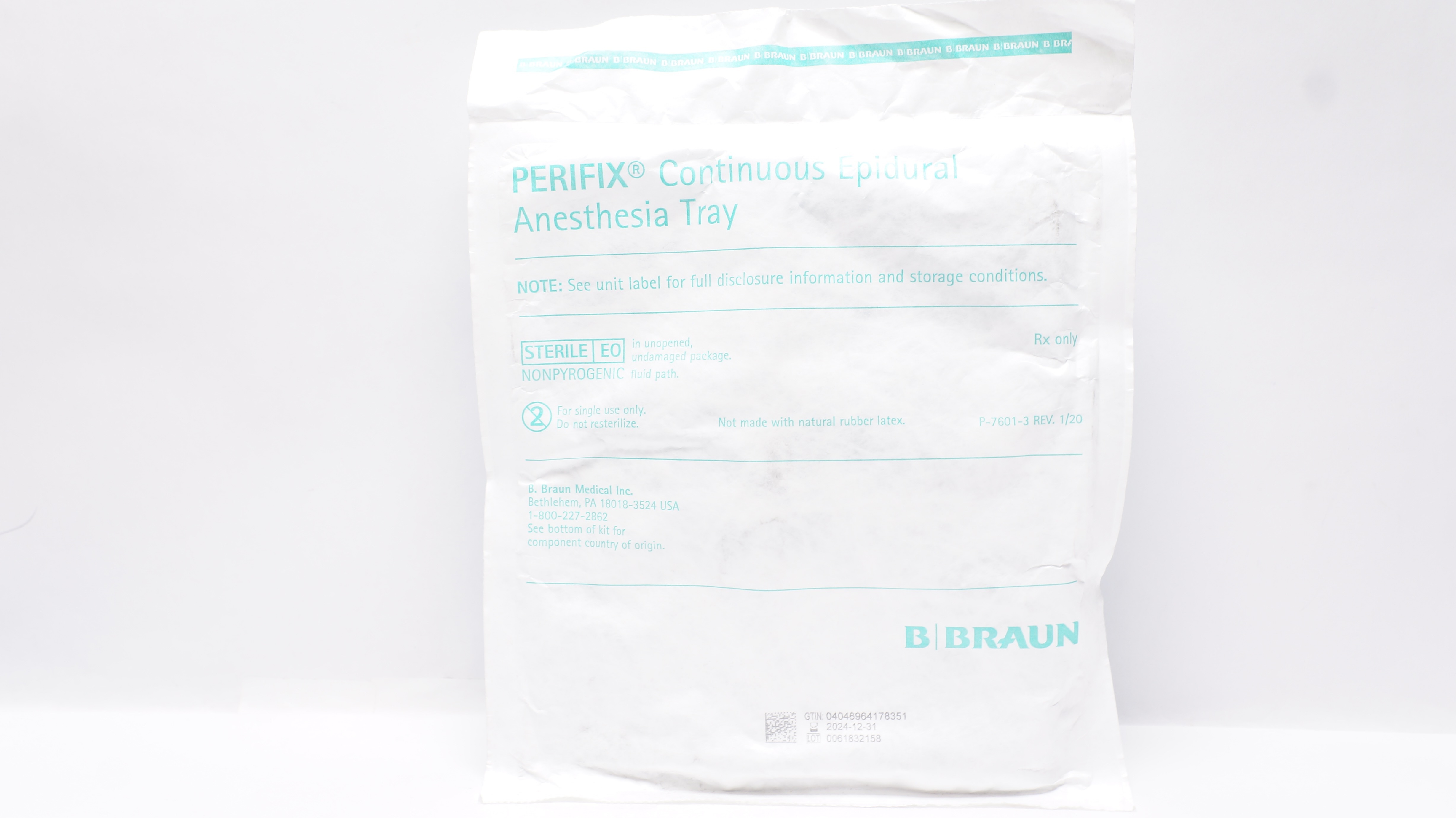Braun 332222 Perifix Continuous Epidural Anesthesia Tray 18Ga x 3-1/2inch