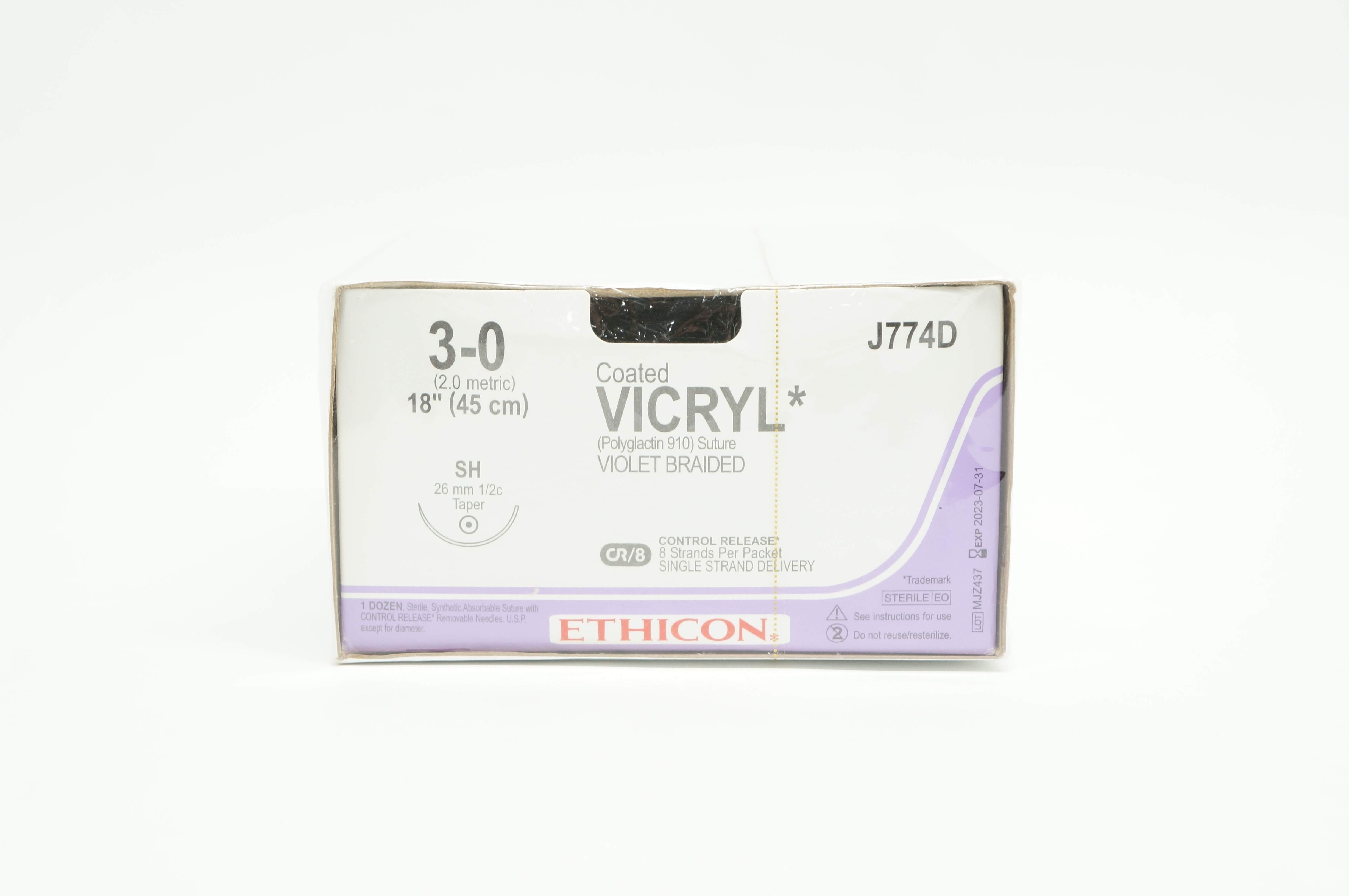 Ethicon J774D 3-0 VICRYL SH 26mm 1/2c Taper 18 inch CR/8 - Box of 12