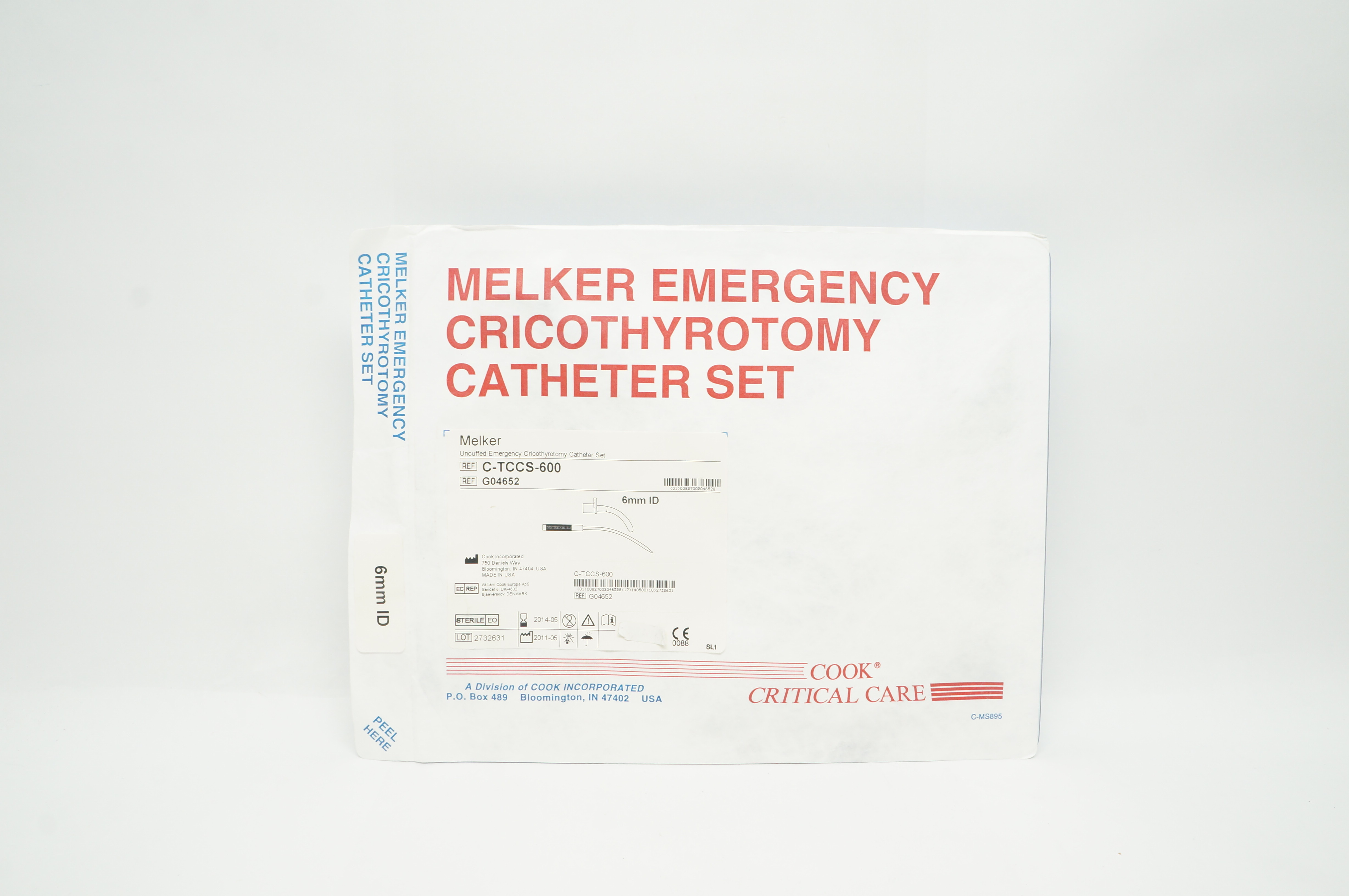 Cook Medical G04652 Melker Uncuffed Emergency Cricothyrotomy Cath. Set 6mm ID(x)