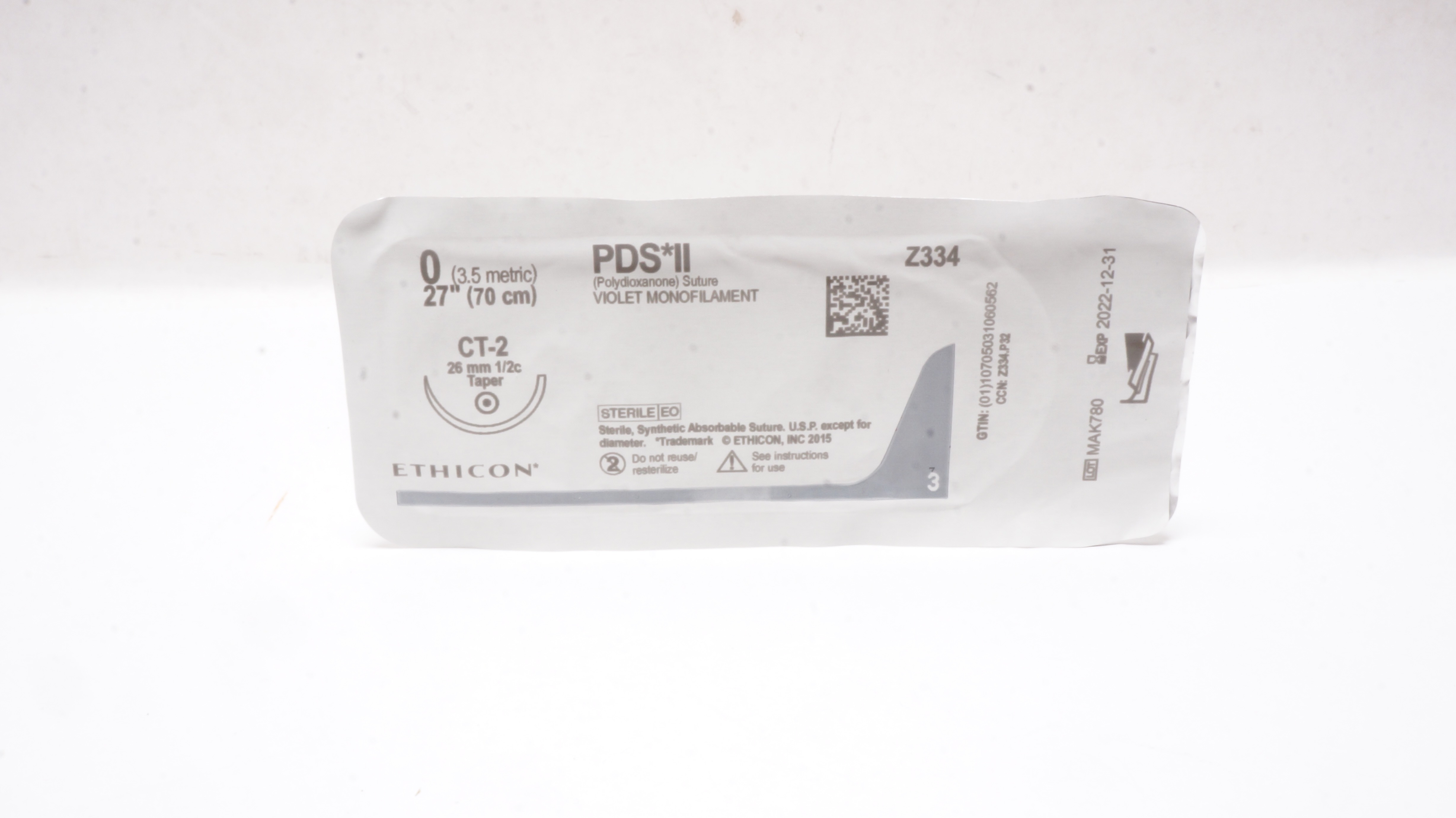 Ethicon Z334 0 PDS II VIOLET MONOFILAMENT CT-2 26mm 1/2c Taper 27inch (x)