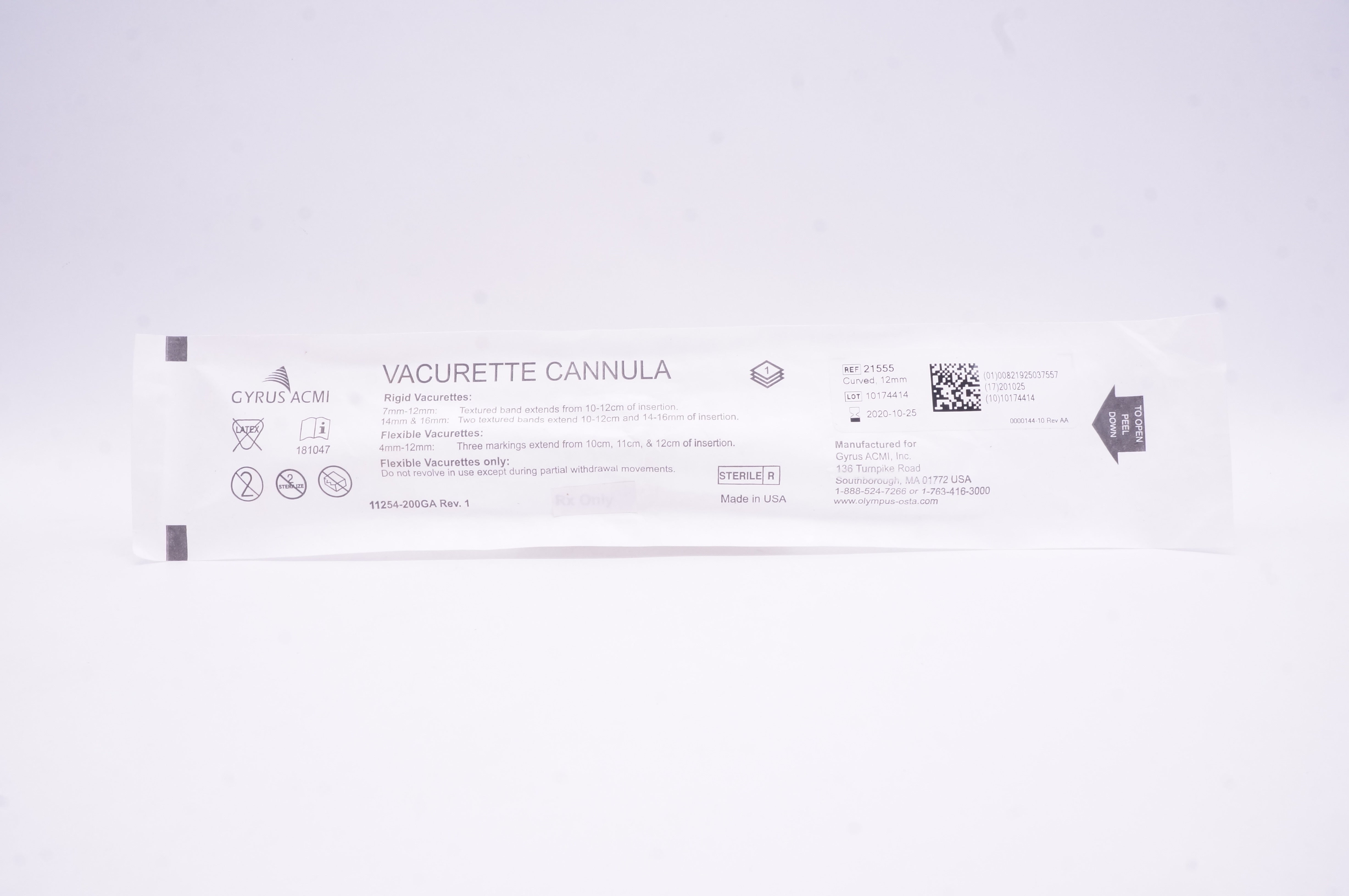 Gyrus ACMI 21555 Vacurette Cannula Rigid Curved 12 mm (x)