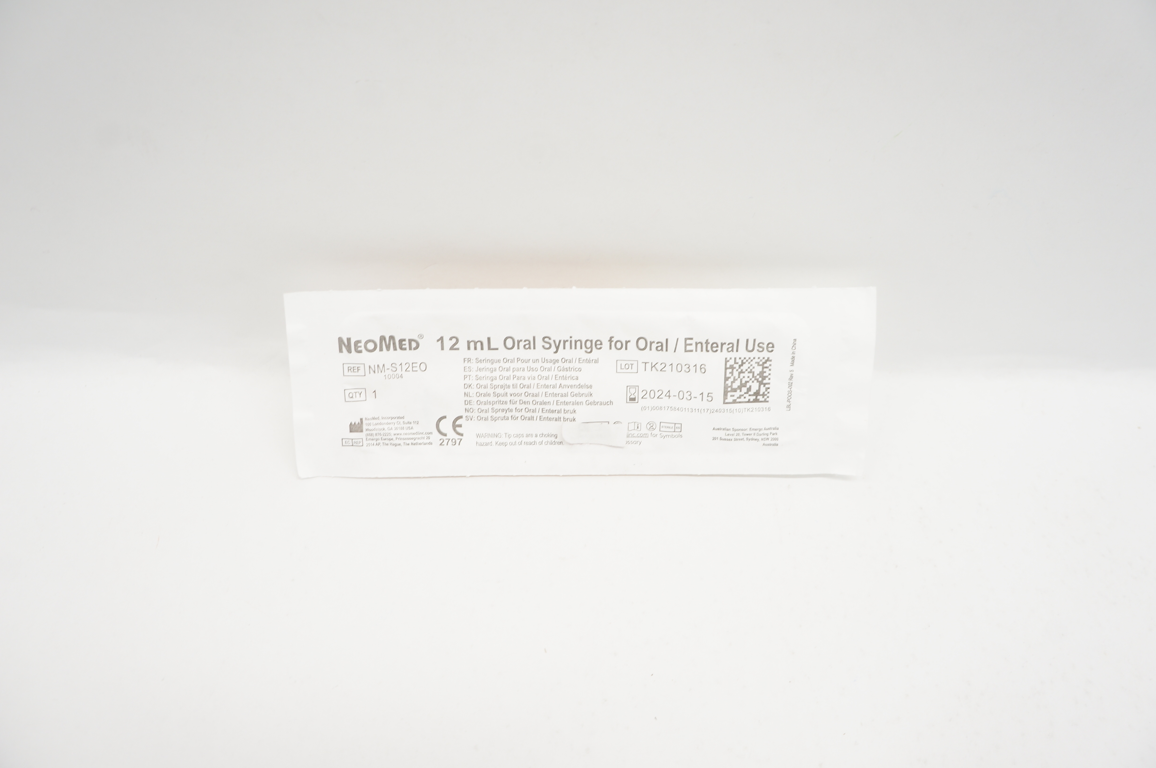 NeoMed NM-S12EO Oral Syringe for Oral / Enteral Use 12ml