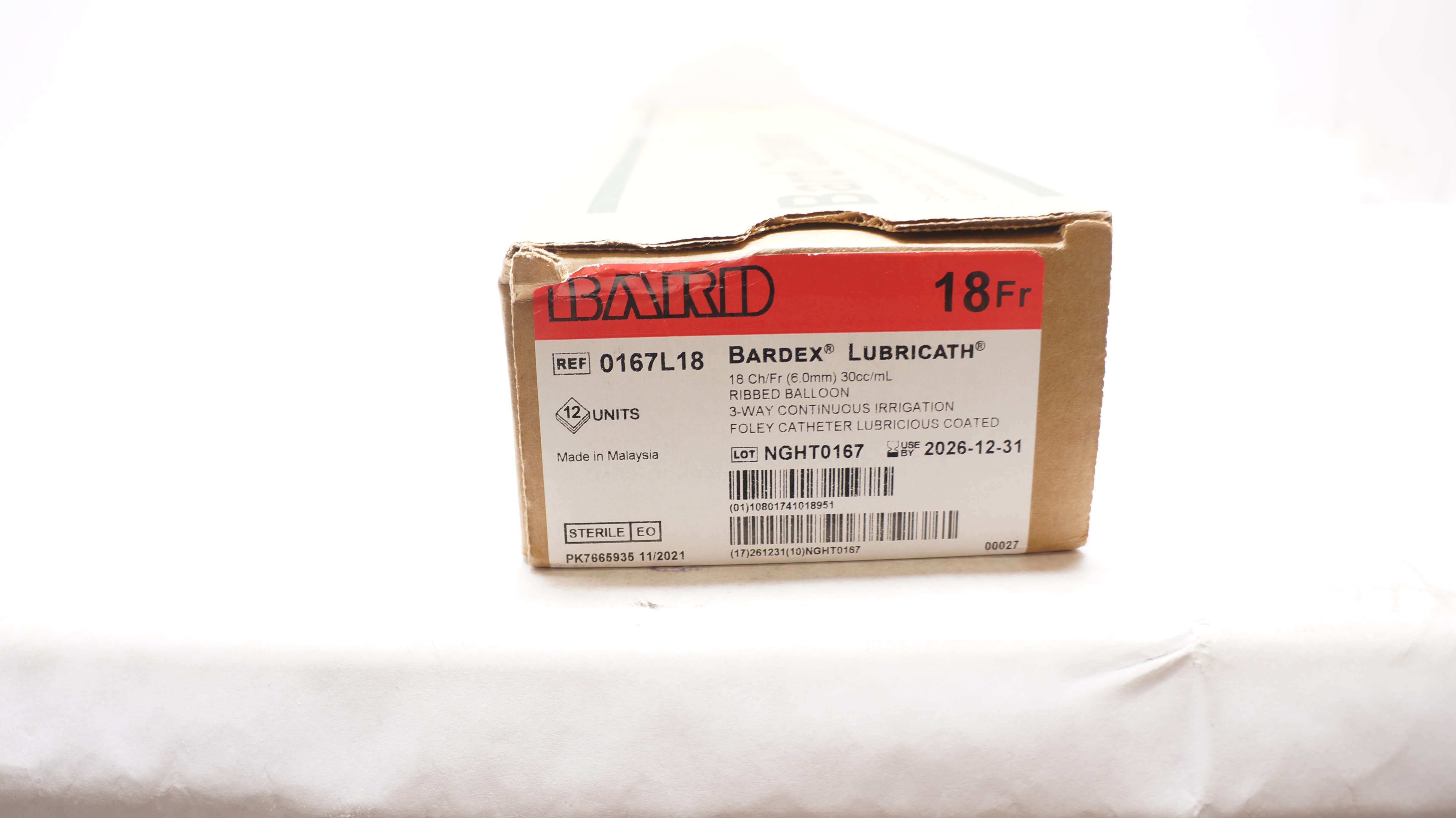 Bard 0167L18 Bardex Foley Cath. 18 Ch/Fr 30cc/mL Ribbed Balloon - Box of 12