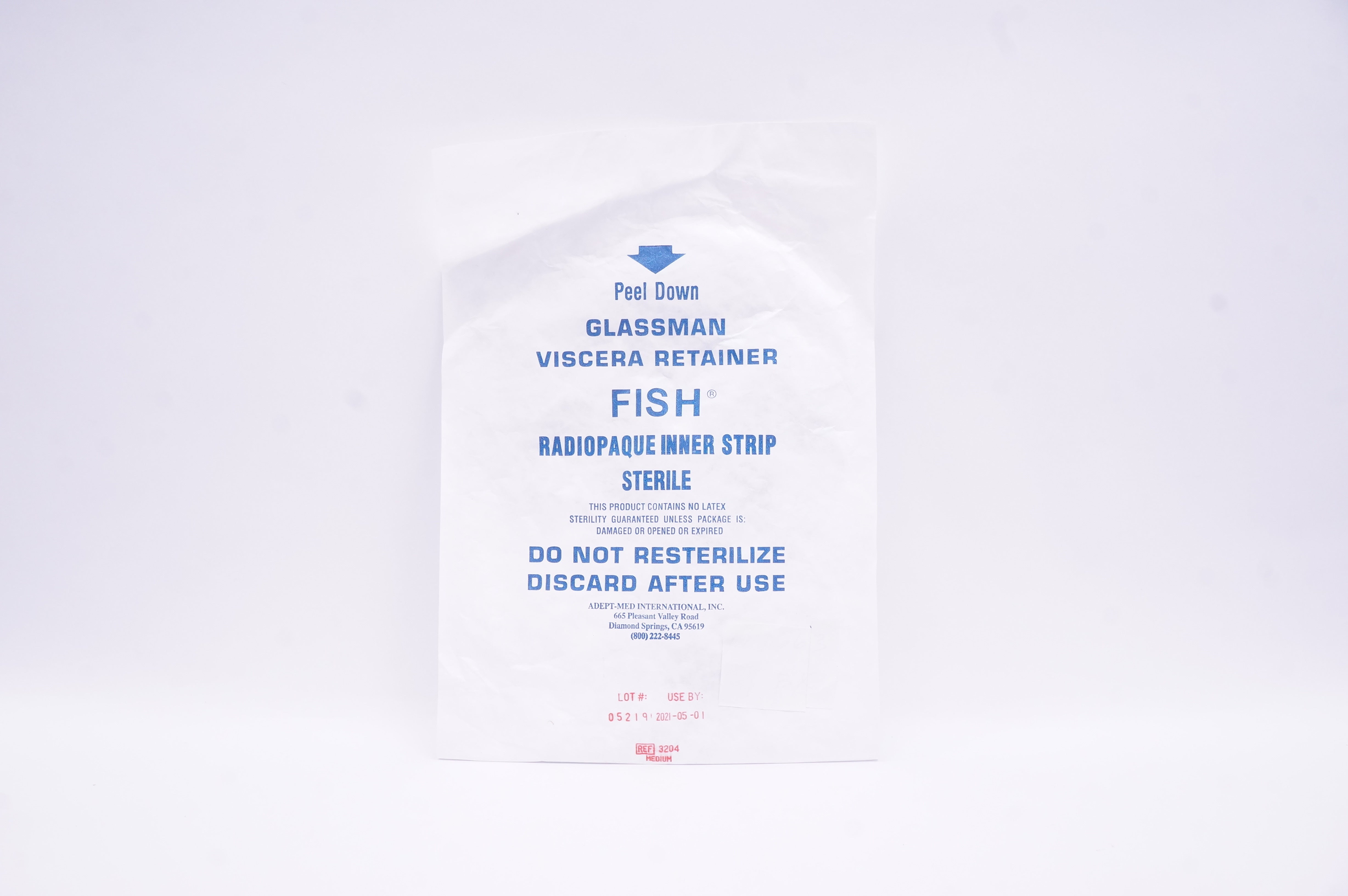 Adept-Med 3206 Glassman Viscera Retainer Fish Radiopaque Inner Strip, Large (x)