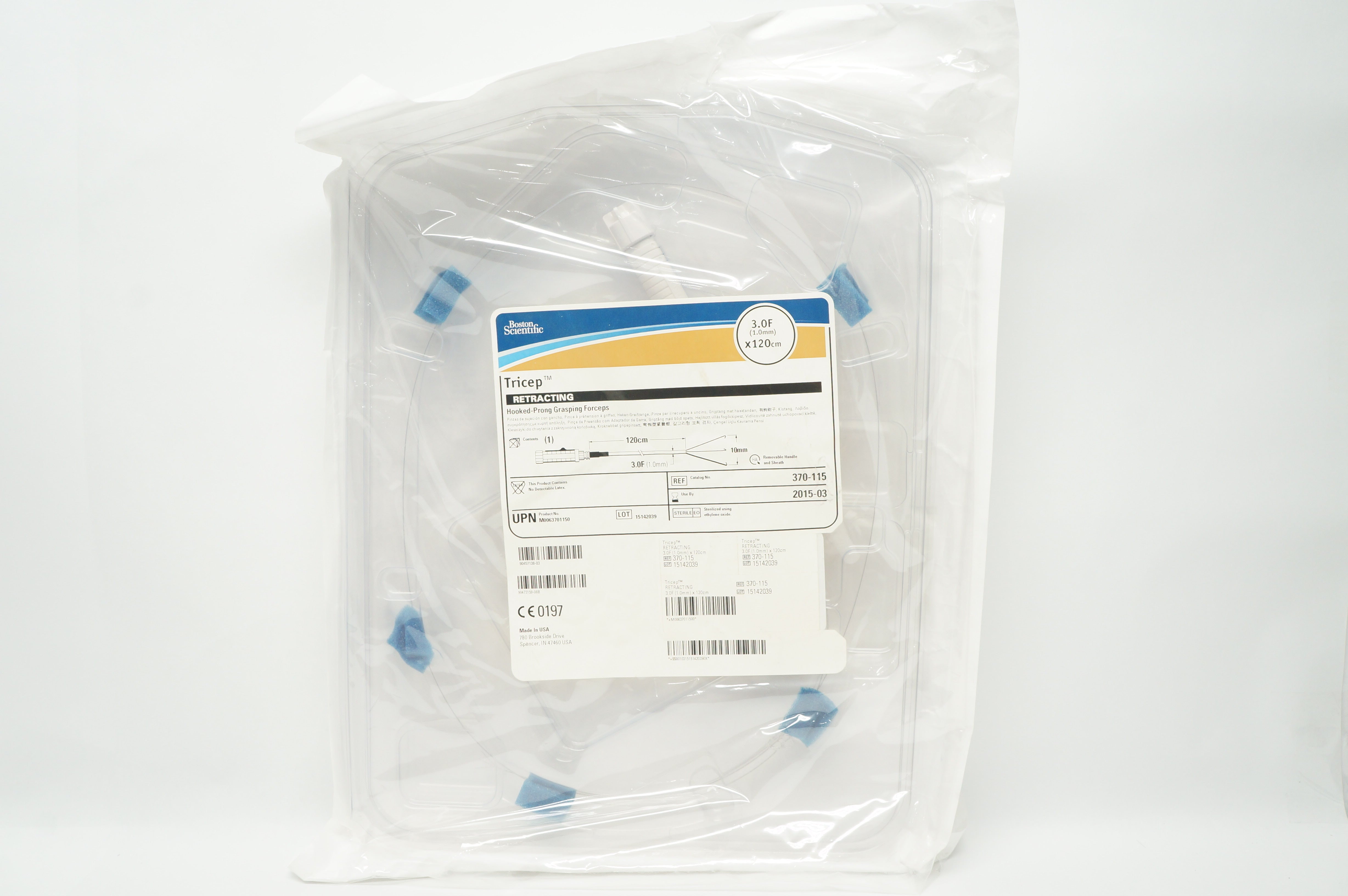 Boston Scientific 370-115 Tricep Hooked-Prong Grasping Forceps 3.0Fr x 120cm (x)