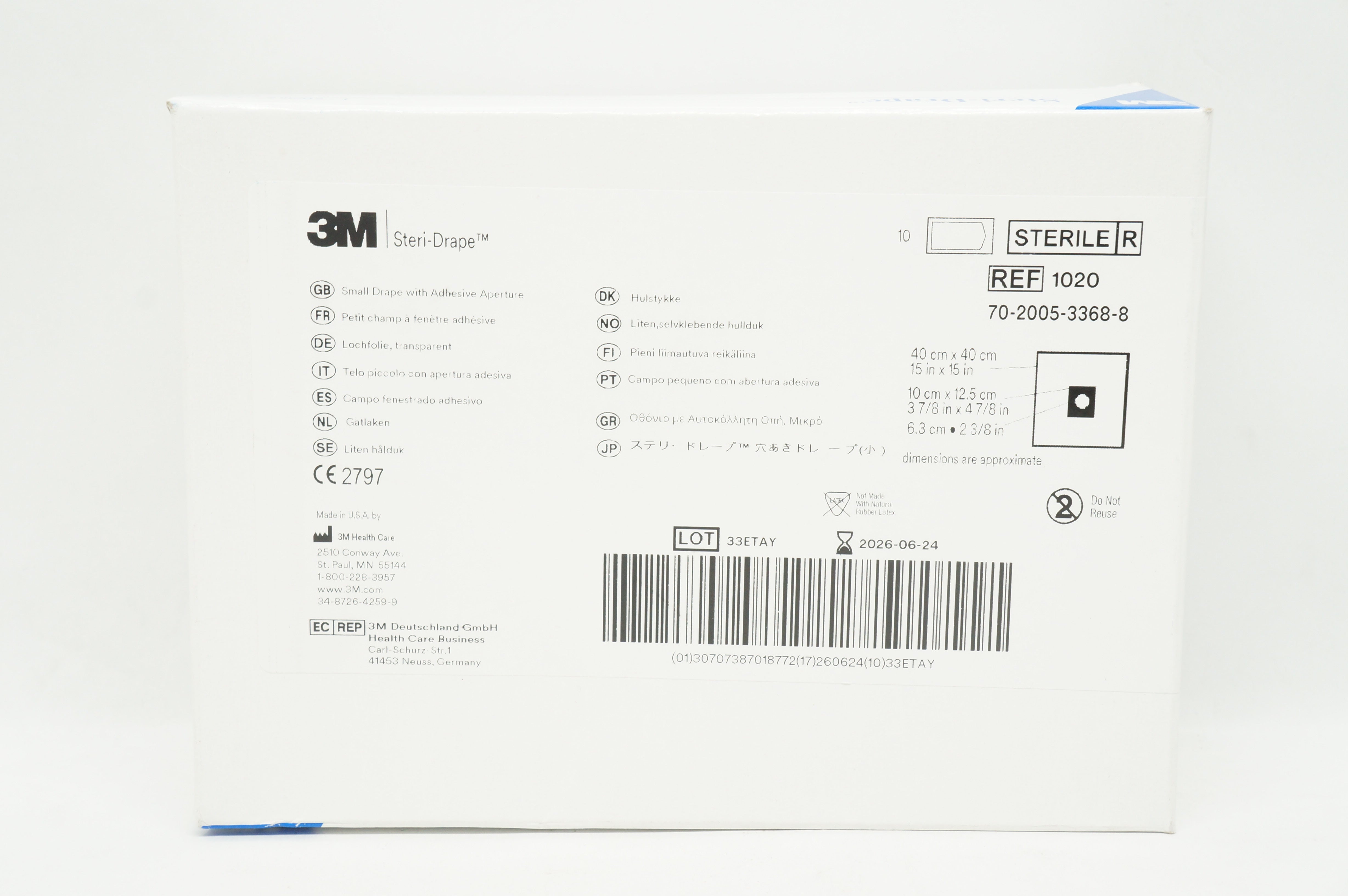 3M 1020 Steri-Drape Small Drape with Adhesive Aperture 15 x 15inch - Box of 10