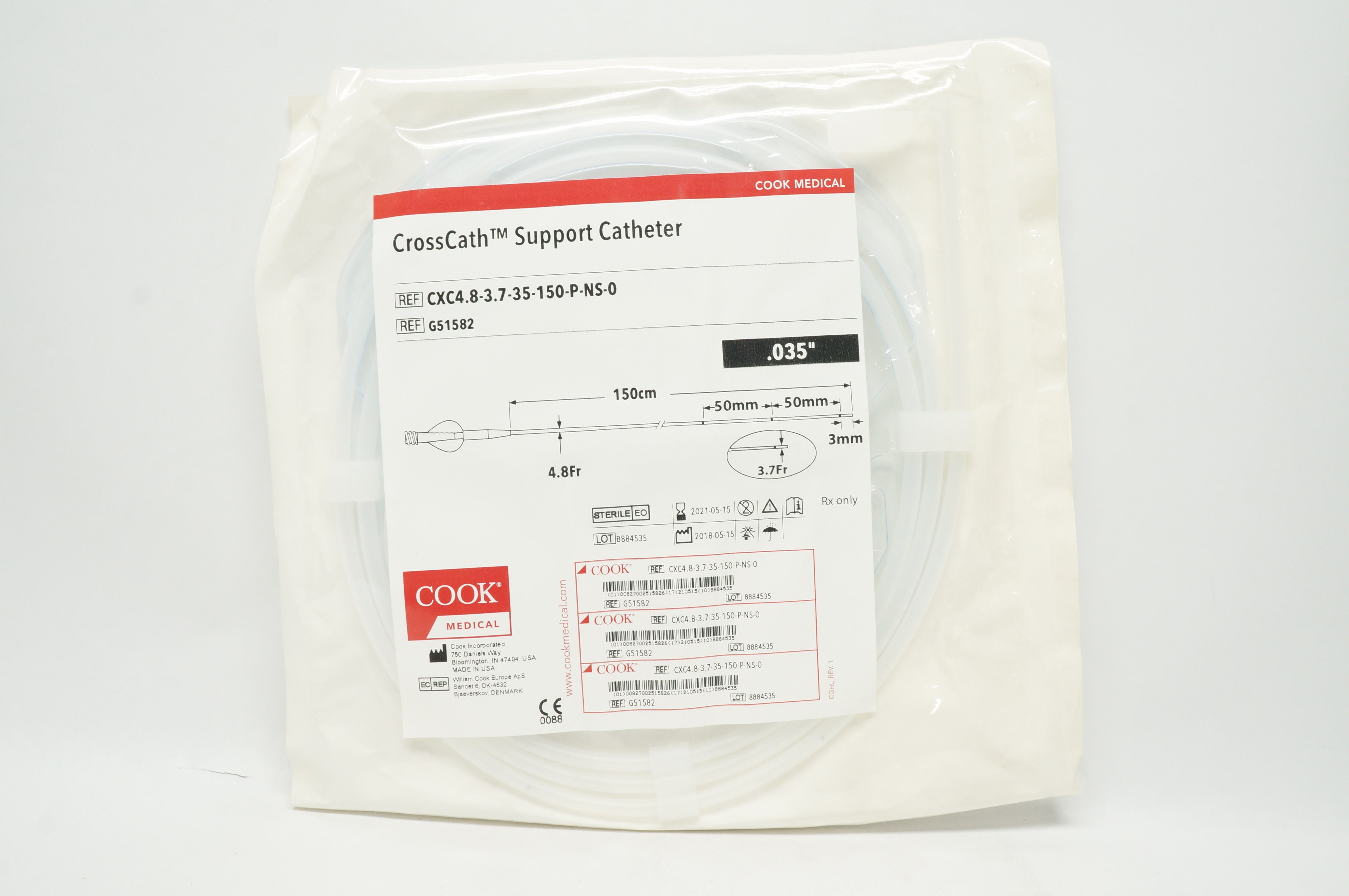 Cook Medical G51582 CrossCath Support Cath. 150cm x 4.8Fr x .035inch (x)