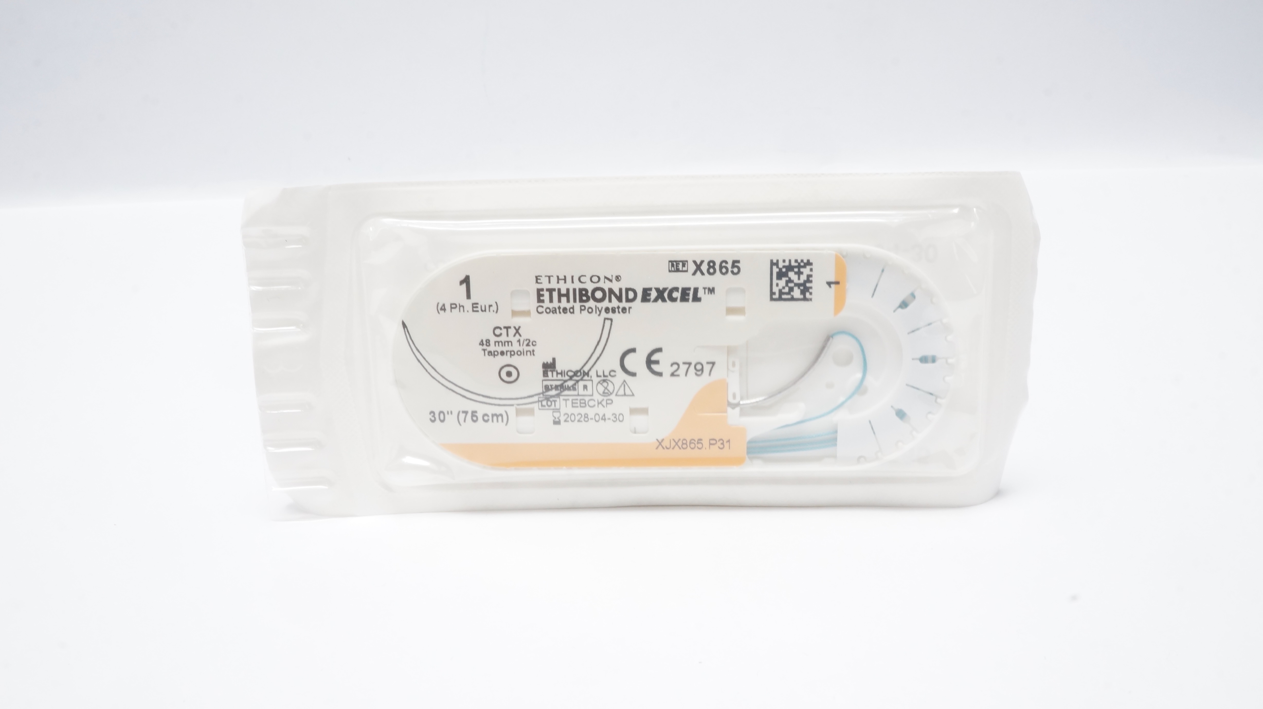 Ethicon X865 1 Ethibond Excel Polyester Stre CTX 48mm 1/2c Taperpoint 30inch