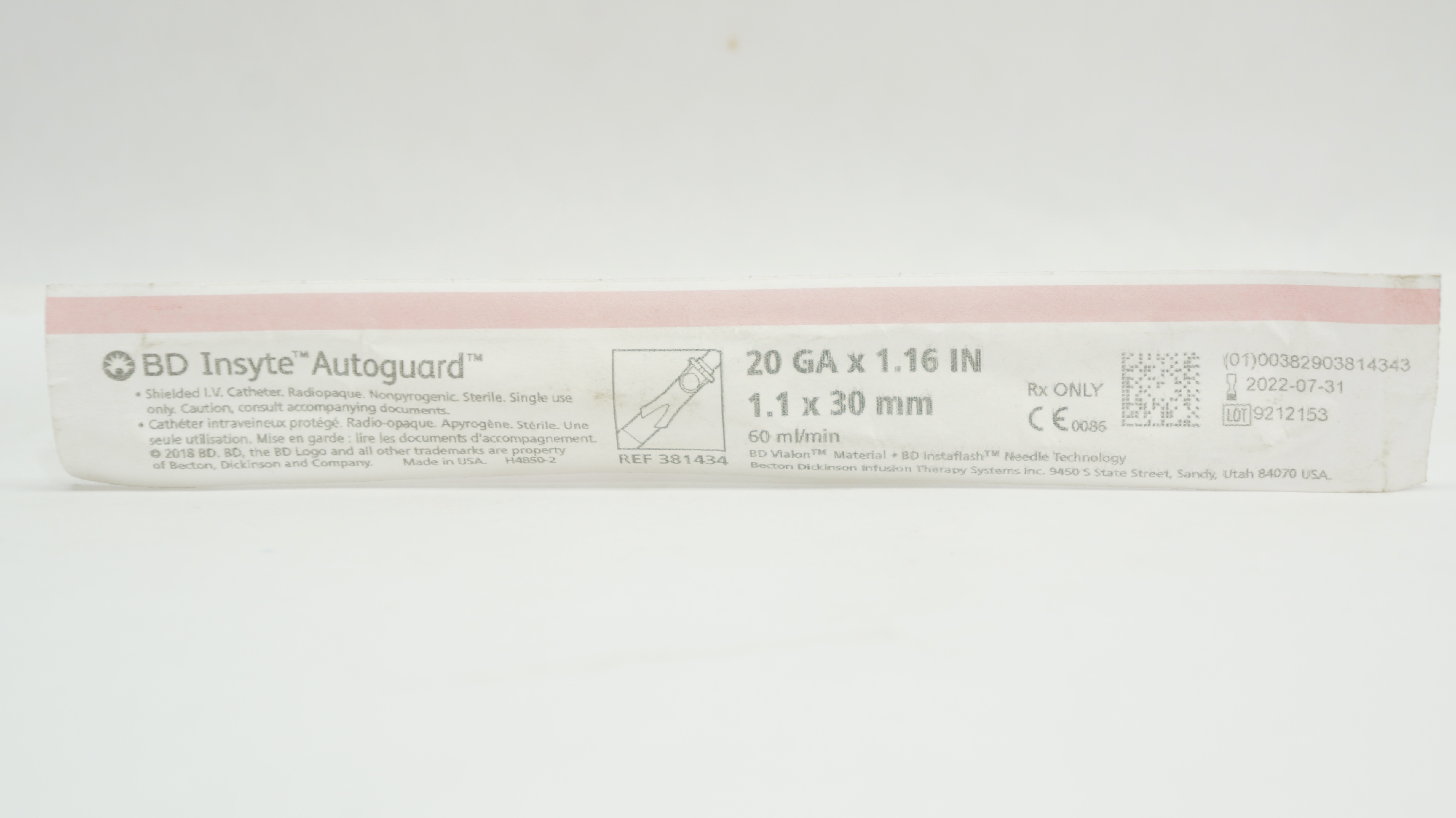 BD 381434 Insyte Autoguard Shielded IV Cath. 20Ga x 1.16inch x 60ml/min (x)