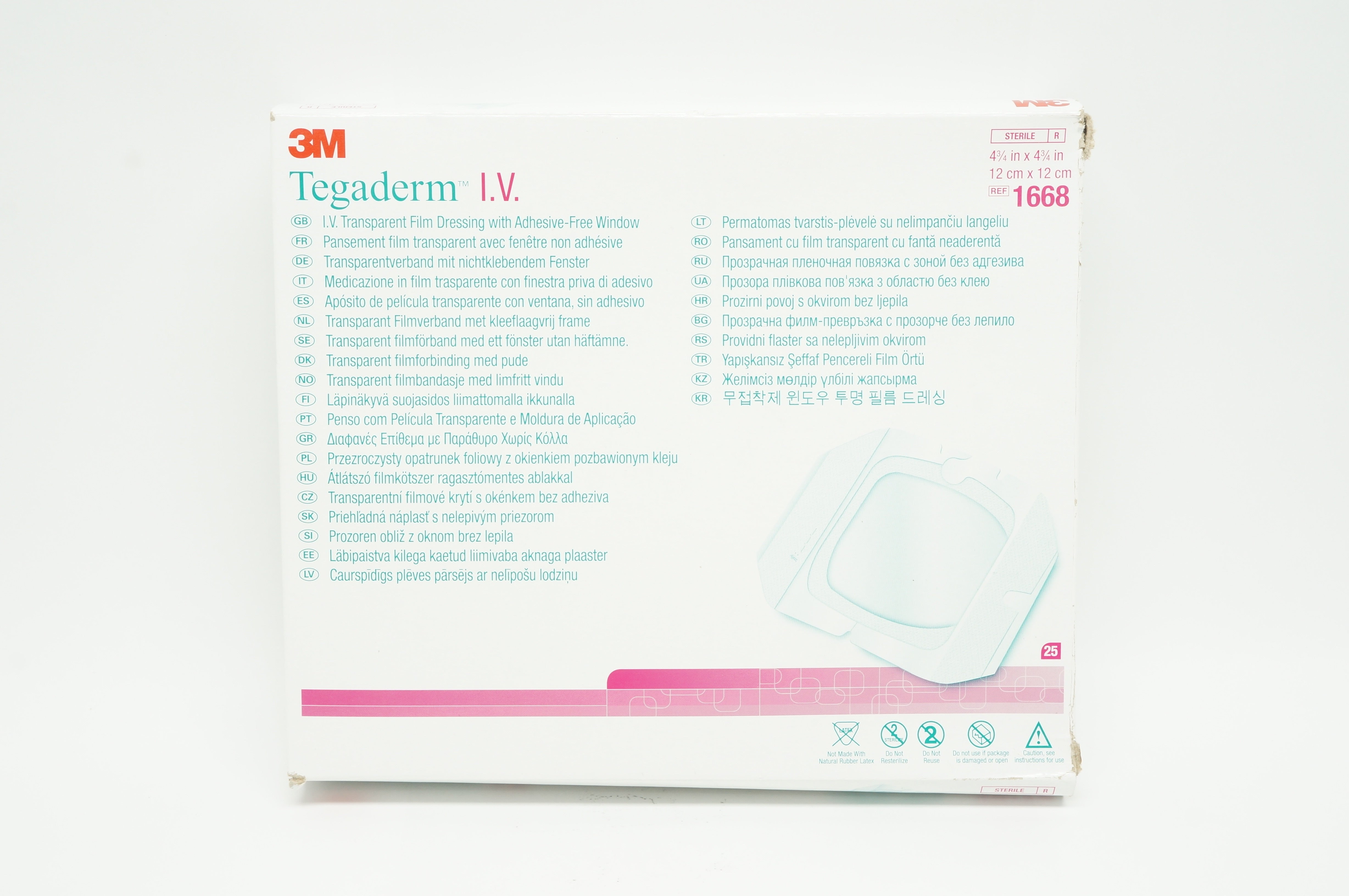 3M 1668 Tegaderm I.V. Transparent Film Dressing  4-/3/4inx4-3/4in (x) -Box of 20