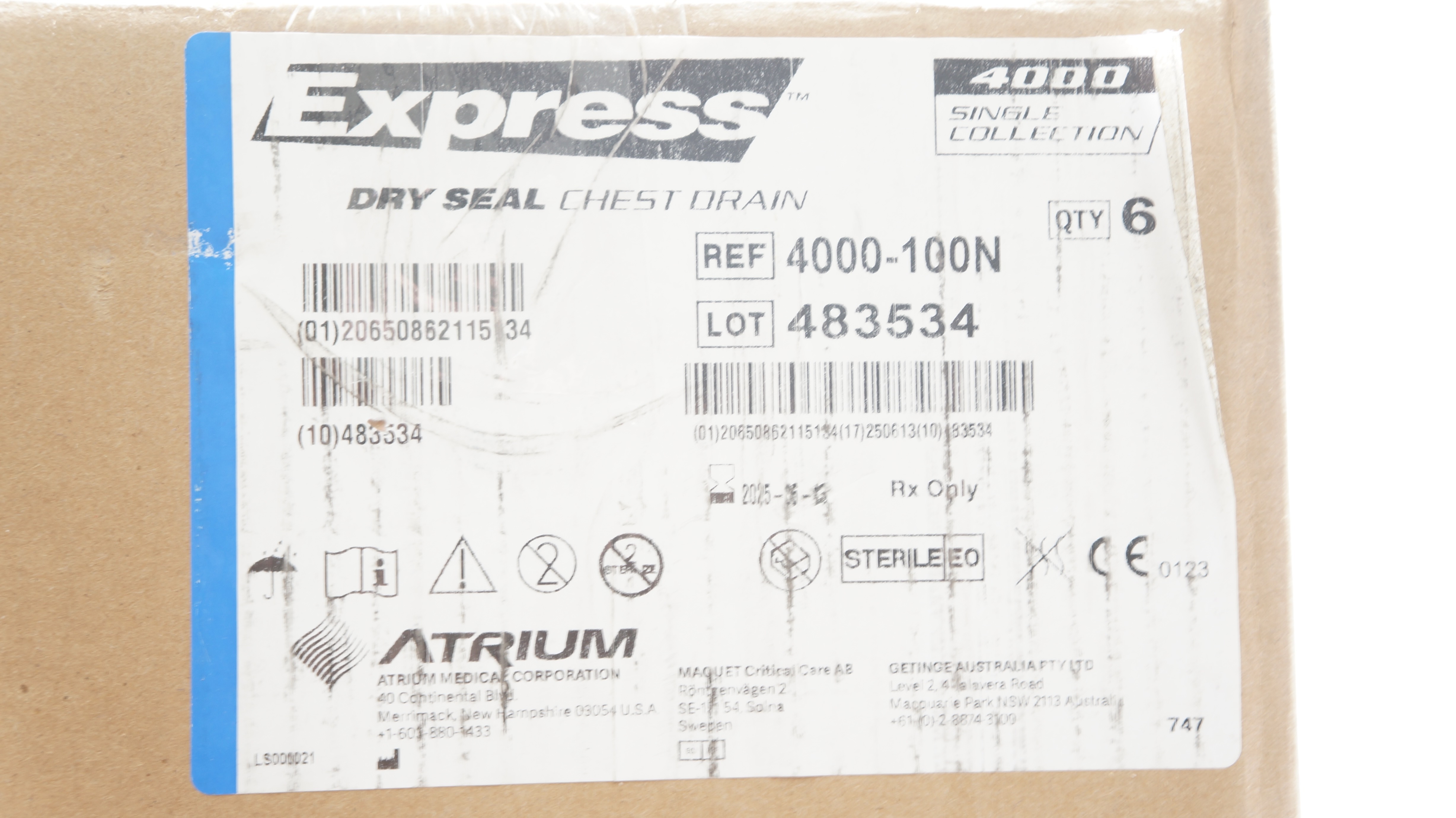 Atrium 4000-100N Express 4000 Single Collection Dry Seal Chest Drain - Case of 6