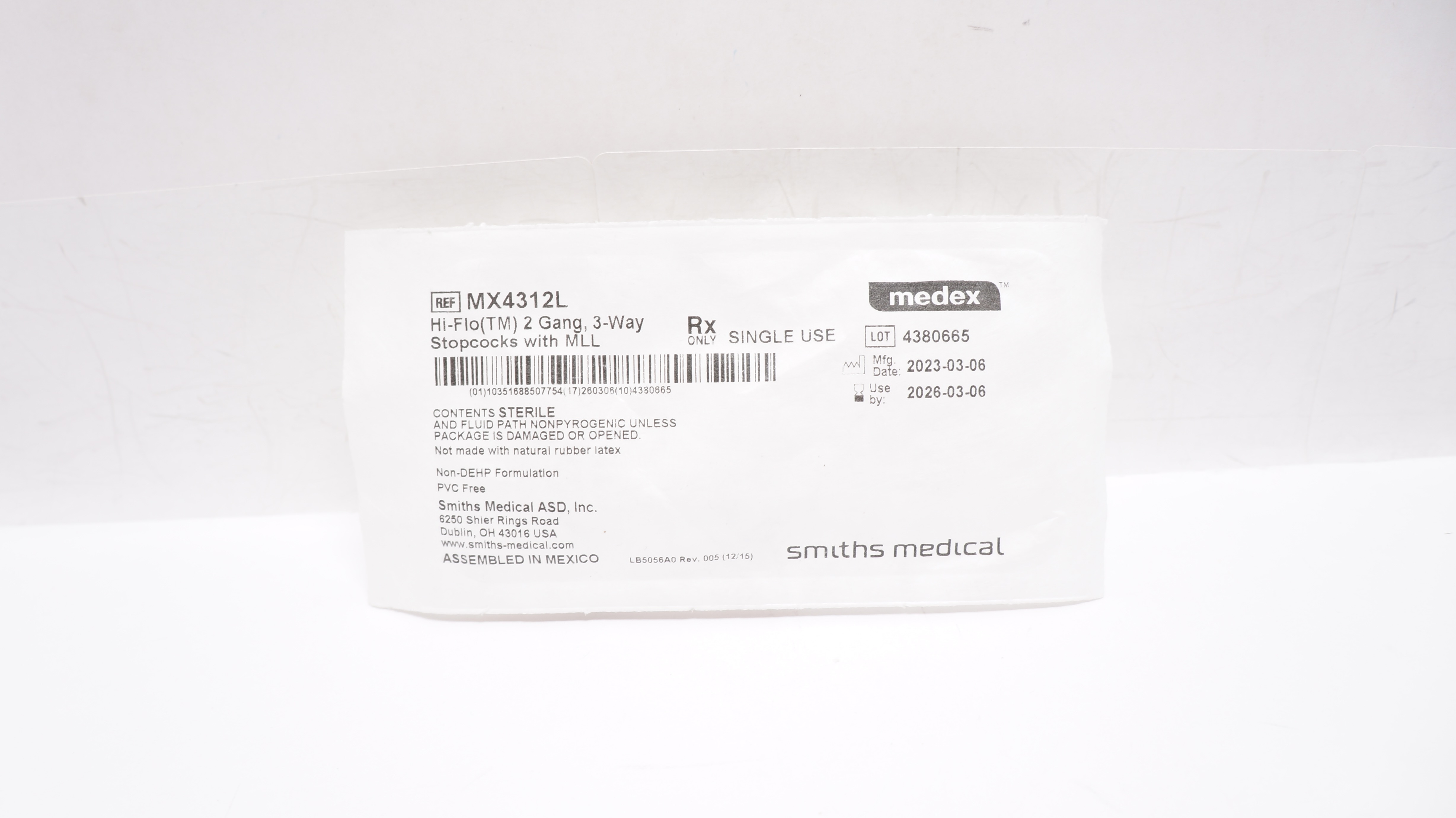 Smiths Medical MX4312L Medex Hi-Flo 2 Gang 3-Way Stopcocks with MLL