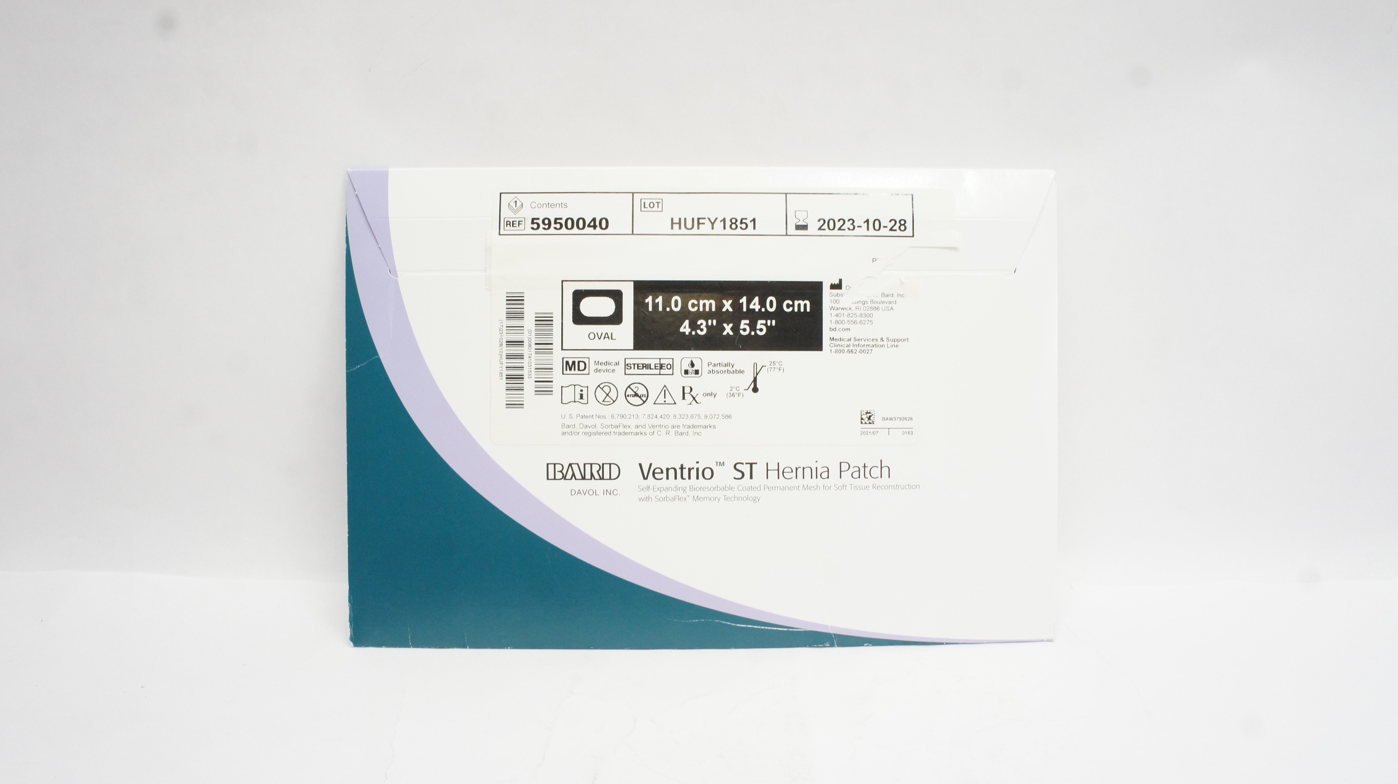 Bard 5950040 Davol Ventrio ST Hernia Patch, Oval 4.3inch x 5.5inch (x)