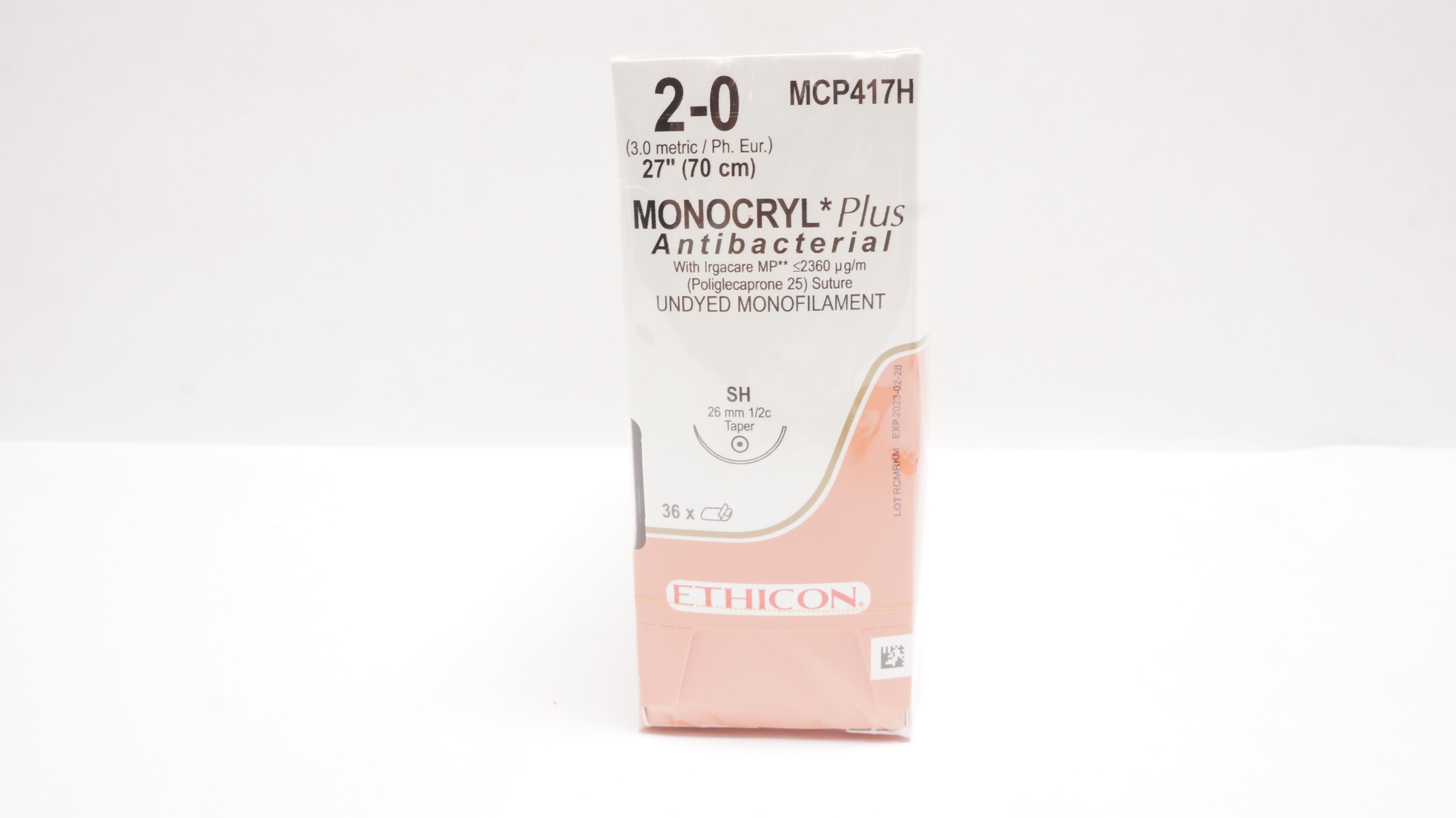 Ethicon MCP417H 2-0 Monocryl Plus Stre SH 26mm 1/2c Taper 27inch (x) - Box of 36
