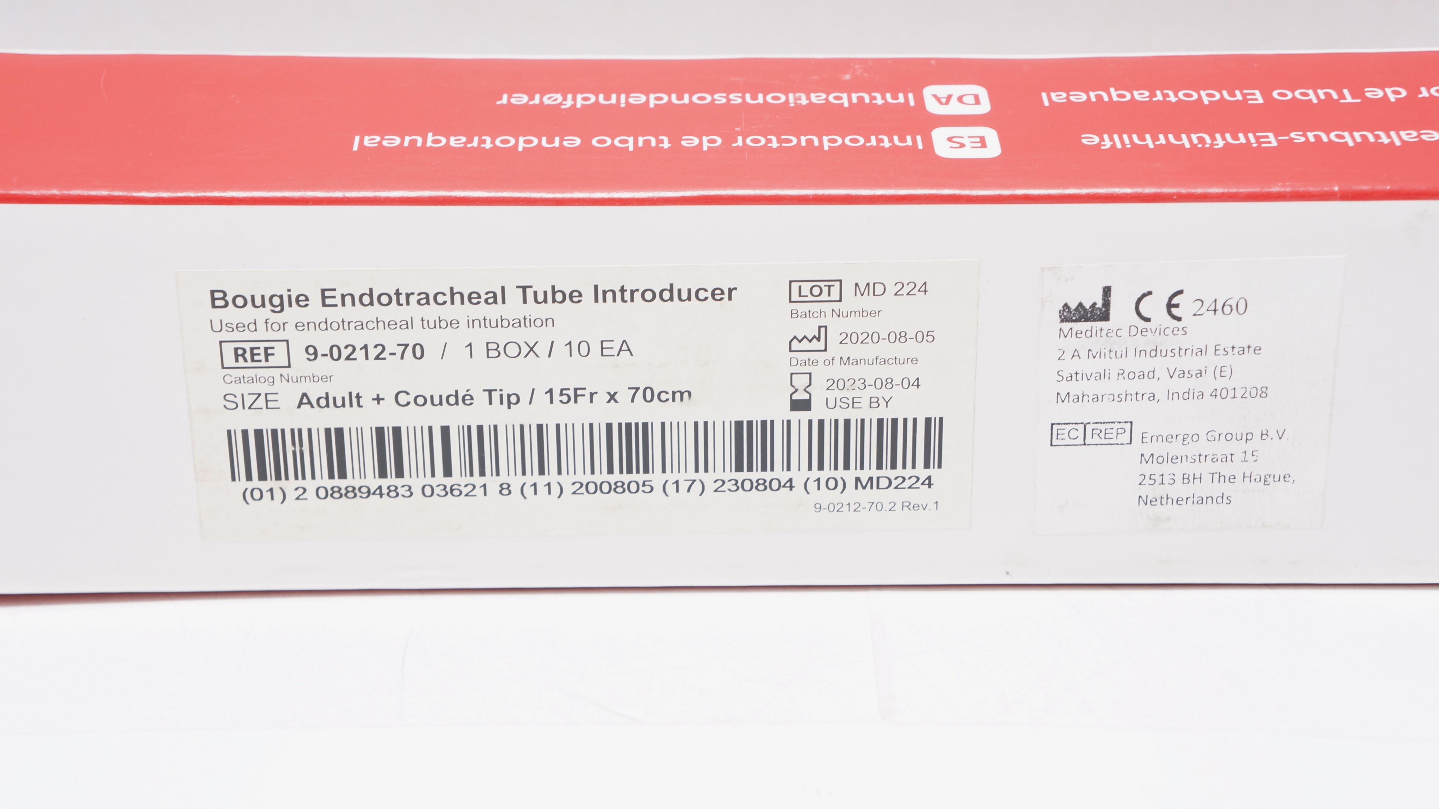 Sunmed 9-0212-70 Introducer Adult Bougie 15Fr x 70cm w/Coude Tip (x) - Box of 10