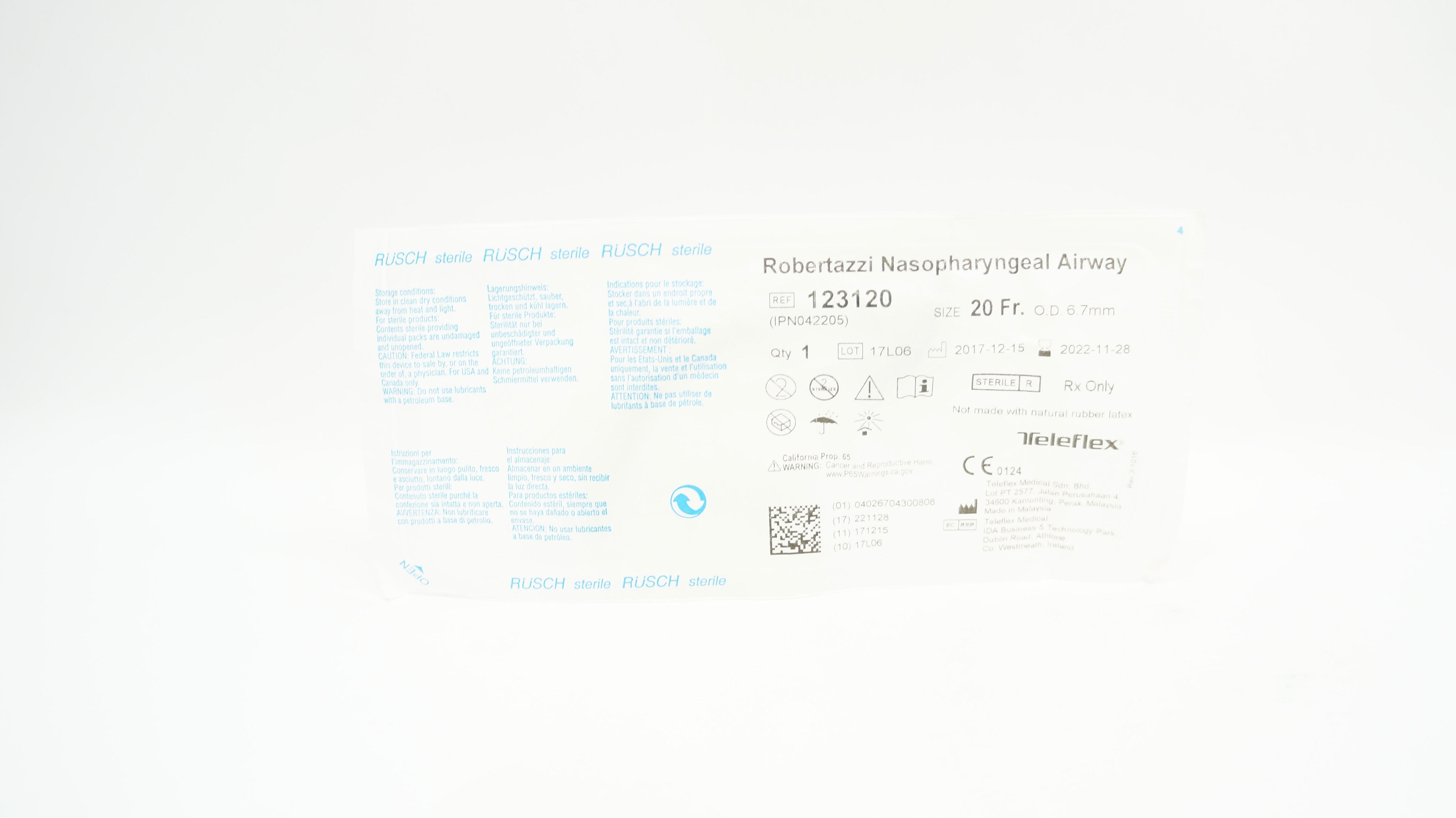 Teleflex 123120 Robertazzi Nasopharyngeal Airway 20Fr, OD 6.7mm (x)