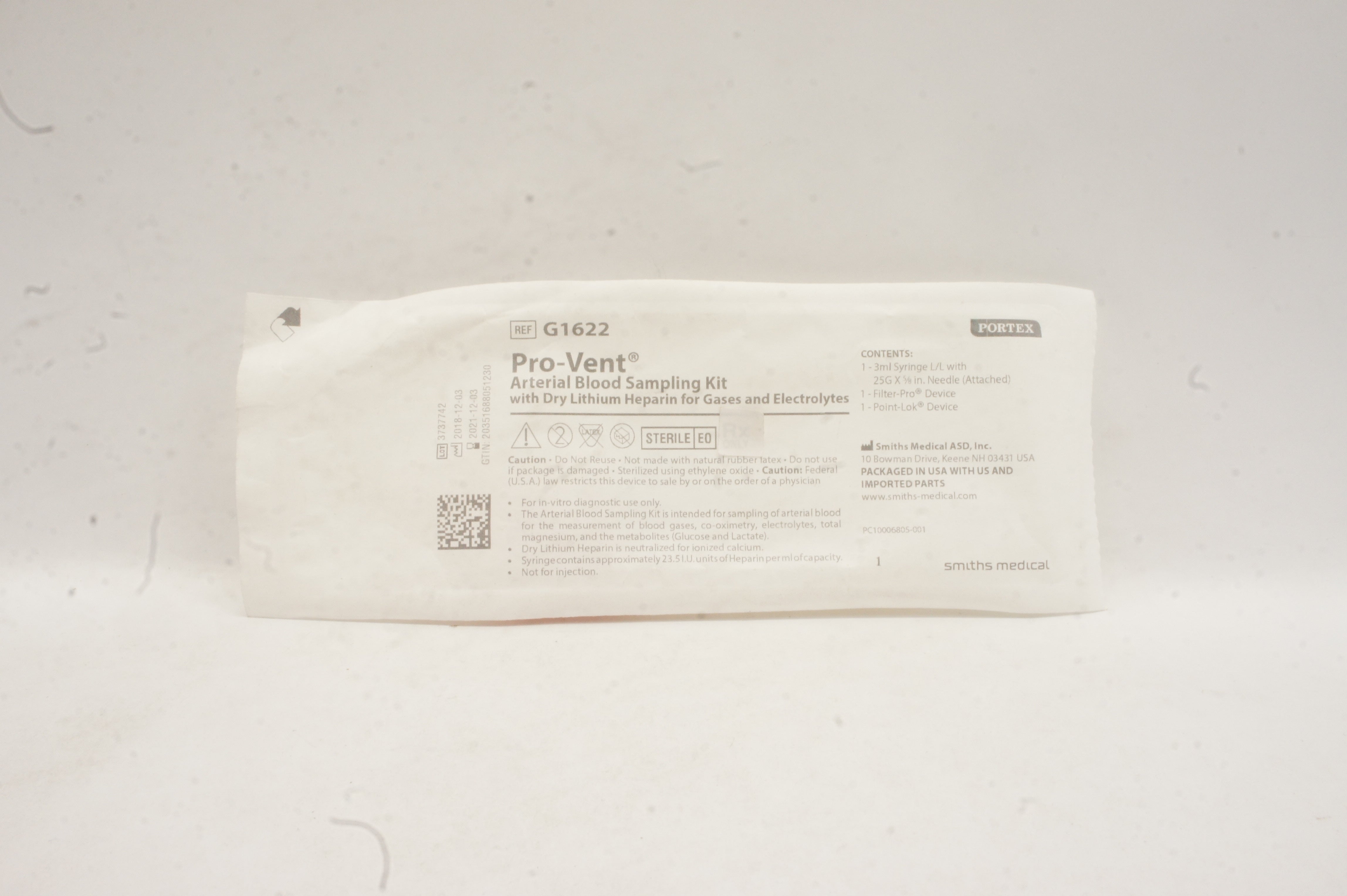 Smiths Medical G1622 Pro-Vent Arterial Blood Sampling Kit