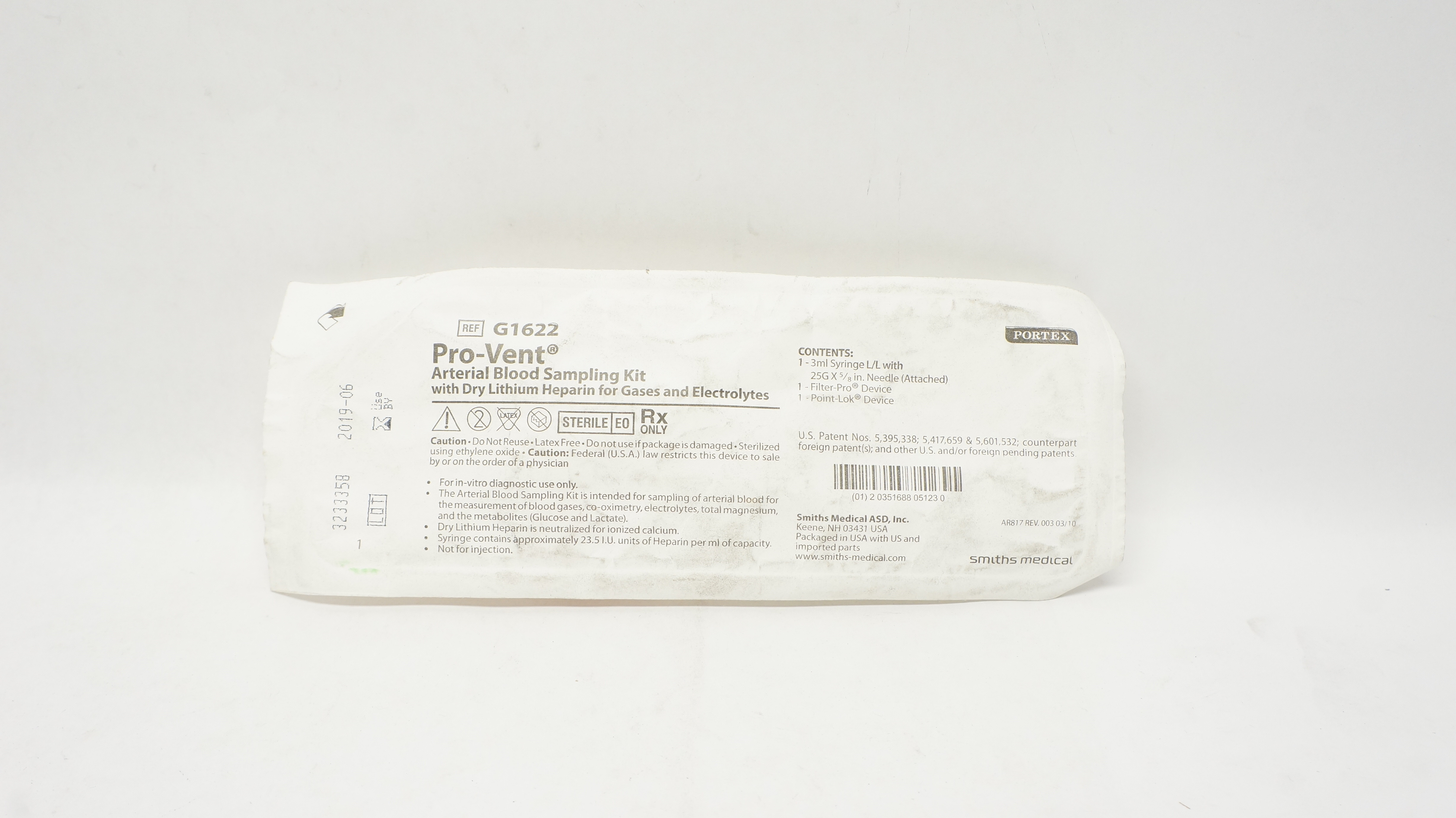 Smiths Medical G1622 Pro-Vent Arterial Blood Sampling Kit (x)