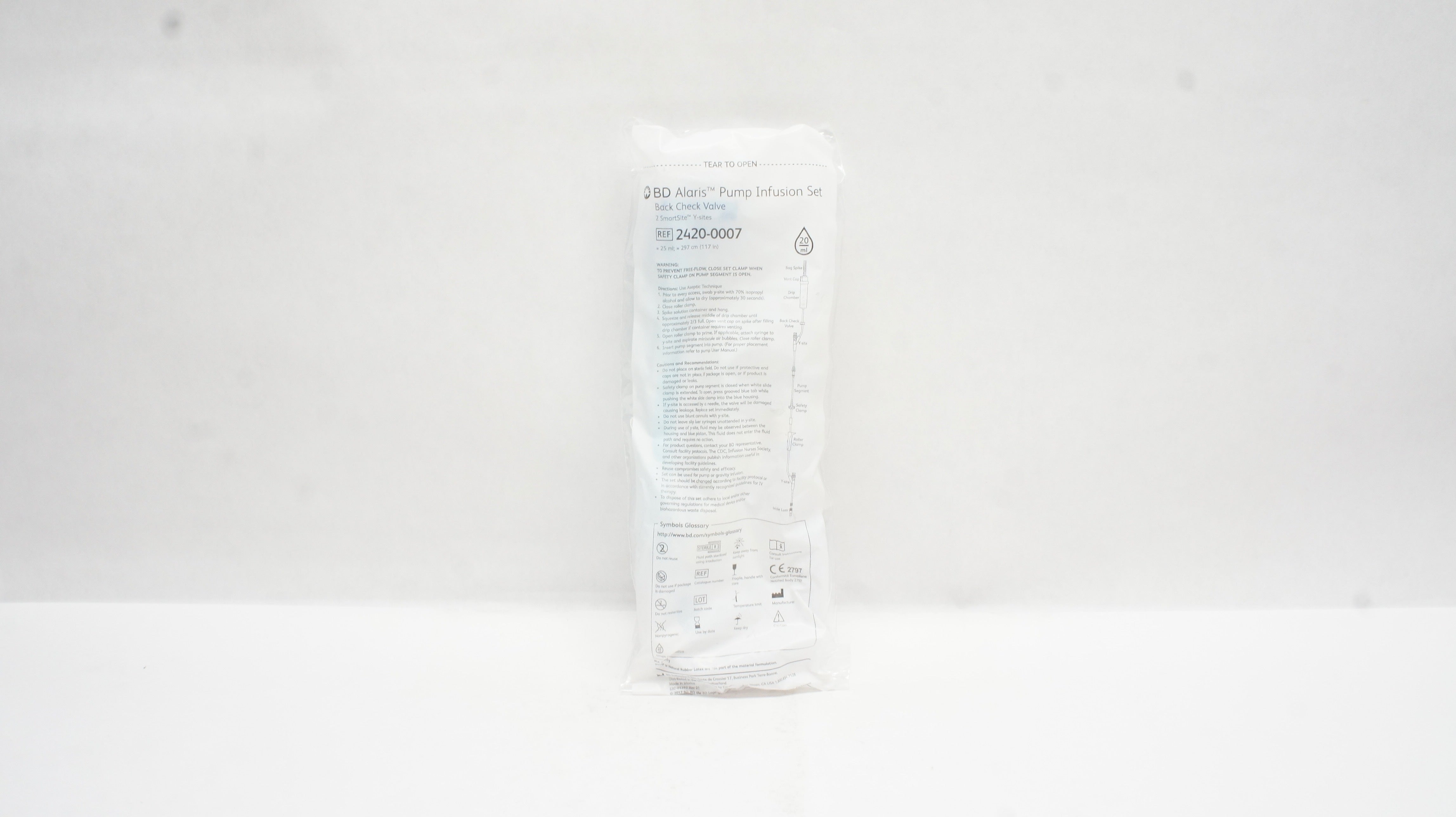 BD 2420-0007 Alaris Pump Infusion Set Back Check Valve 117inch x 25ml 20Drops/mL