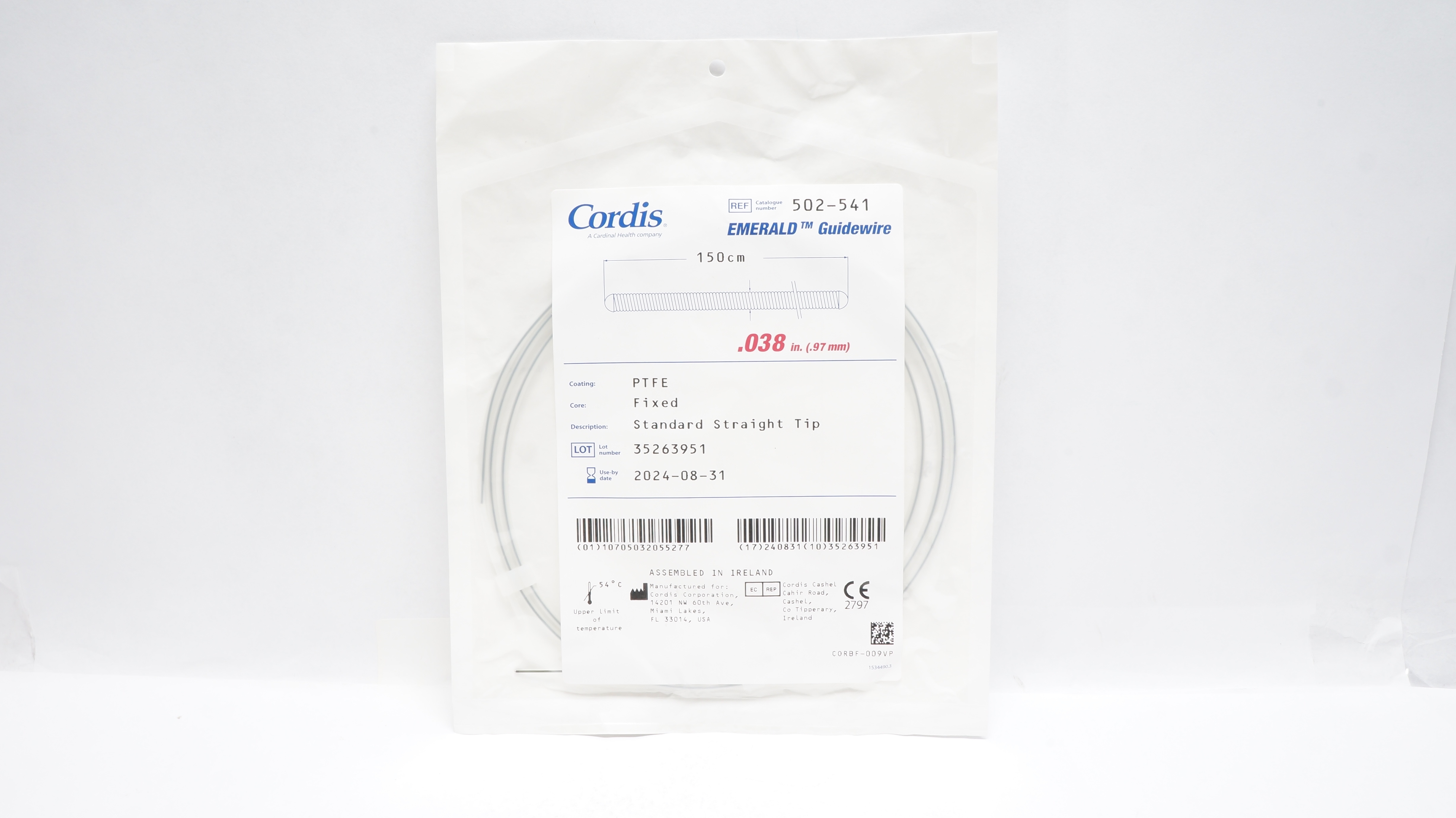 Cordis 502-541 5 Emerald Guiderwire Standard Straight Tip 150cm x 0.038inch