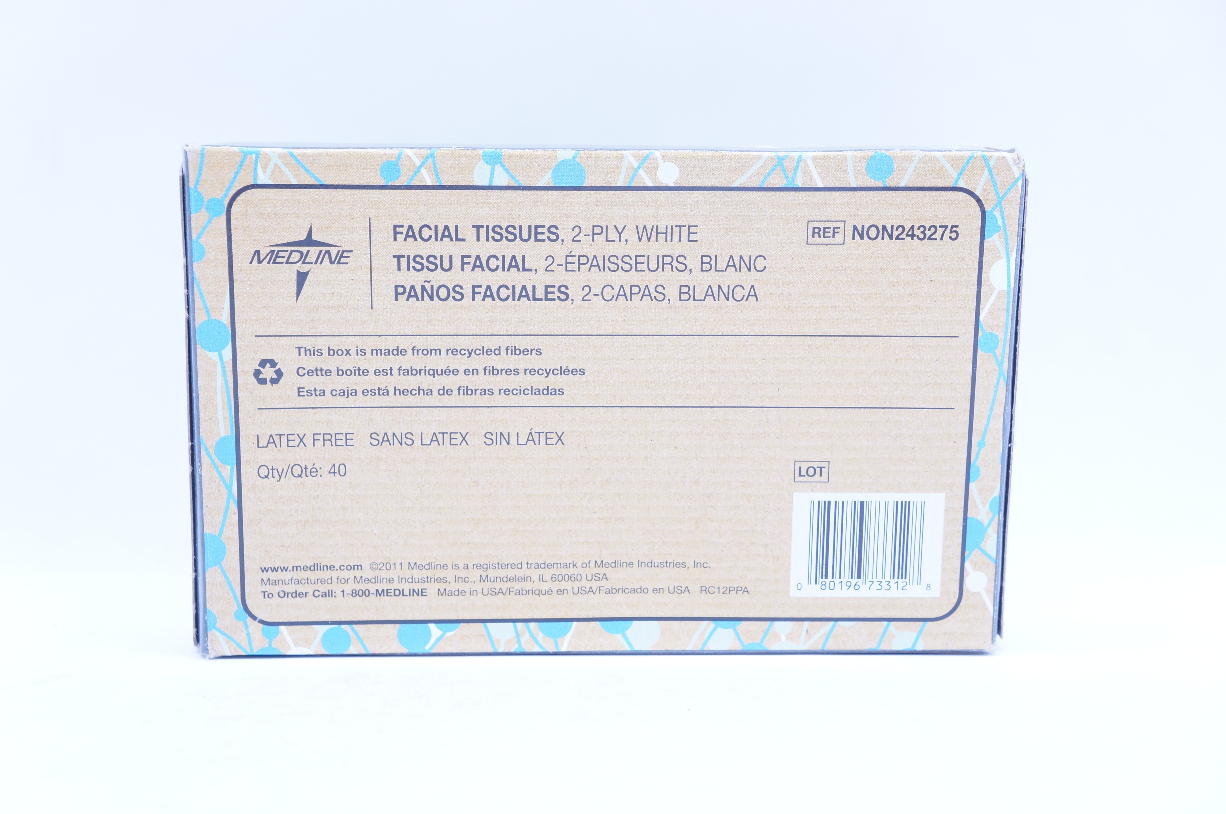 Medline NON243275 Facial Tissues, 2-Ply, White - Box of 40