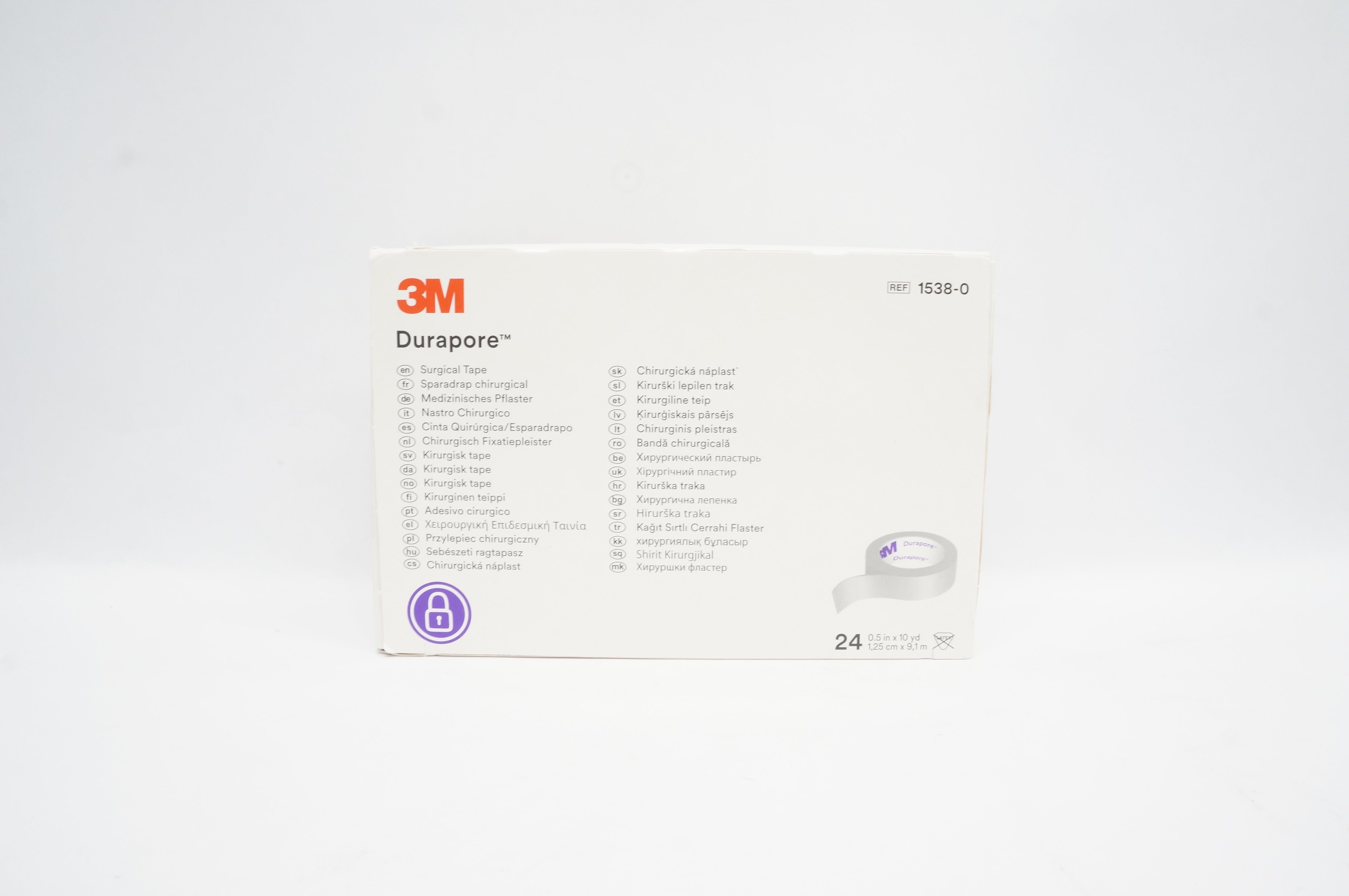 3M 1538-0 Durapore Hypoallergenic Surgical Tape 1/2 inch x 10 yd - Box of 24