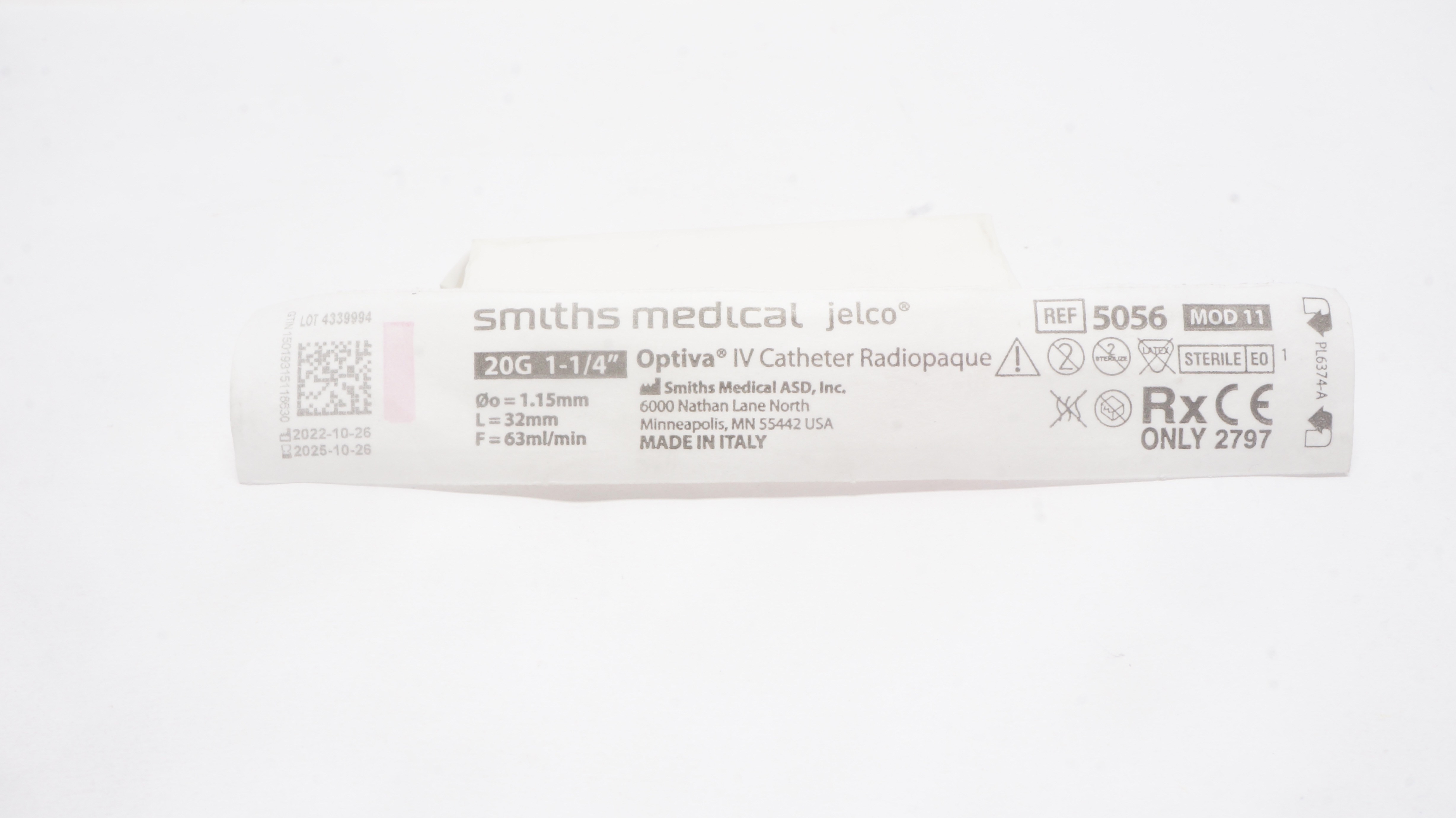 Smiths Medical 5056 Jelco Optiva IV Cath. Radiopaque 20G x 1-1/4inch 63ml/min