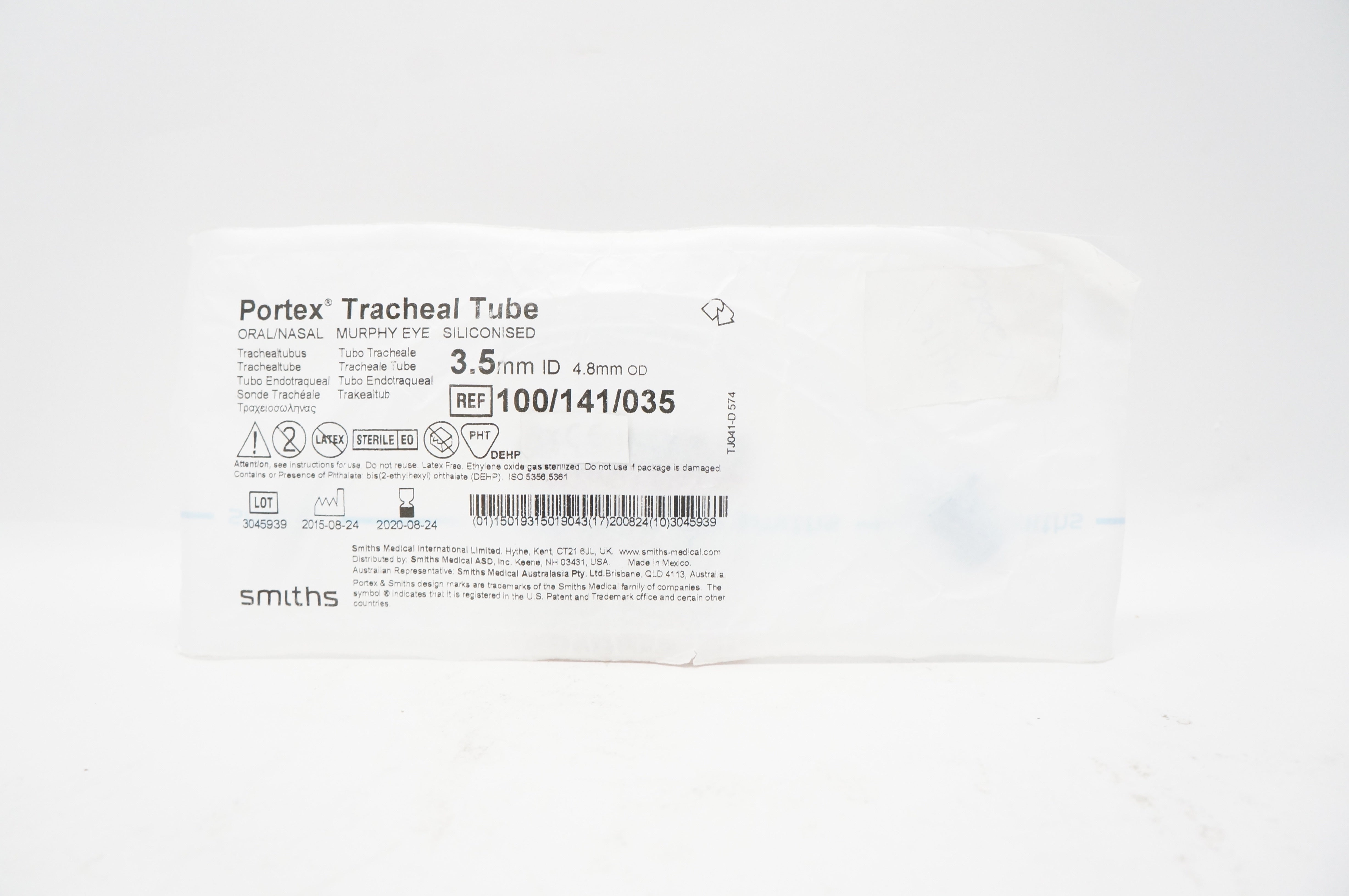 Smiths Medical 100/141/035 Portex Tracheal Tube Oral/Nasal 3.5 ID x 4.8mm OD (x)