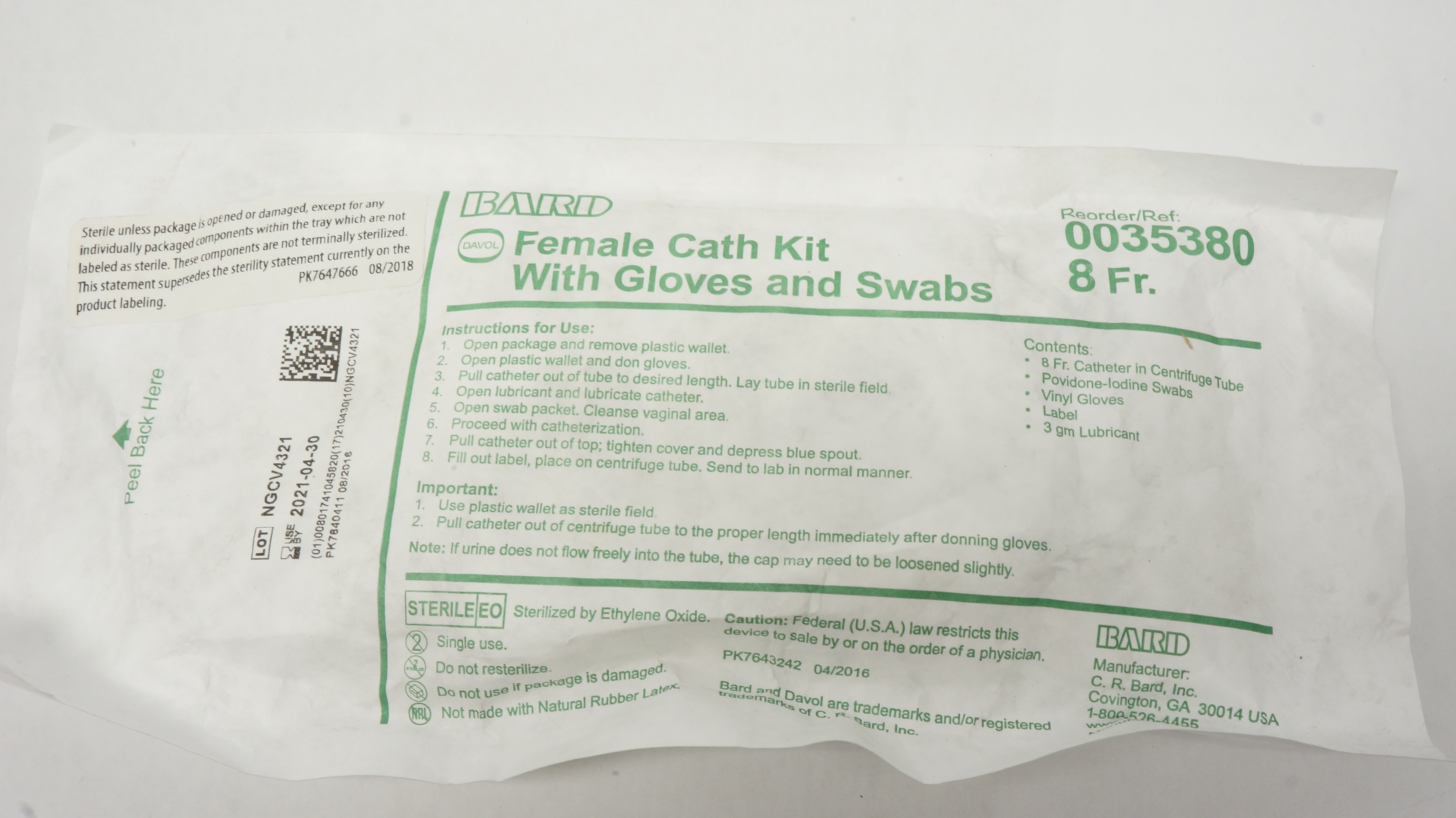 Bard 0035380 Female Cath Kit With Gloves and Swabs (x)