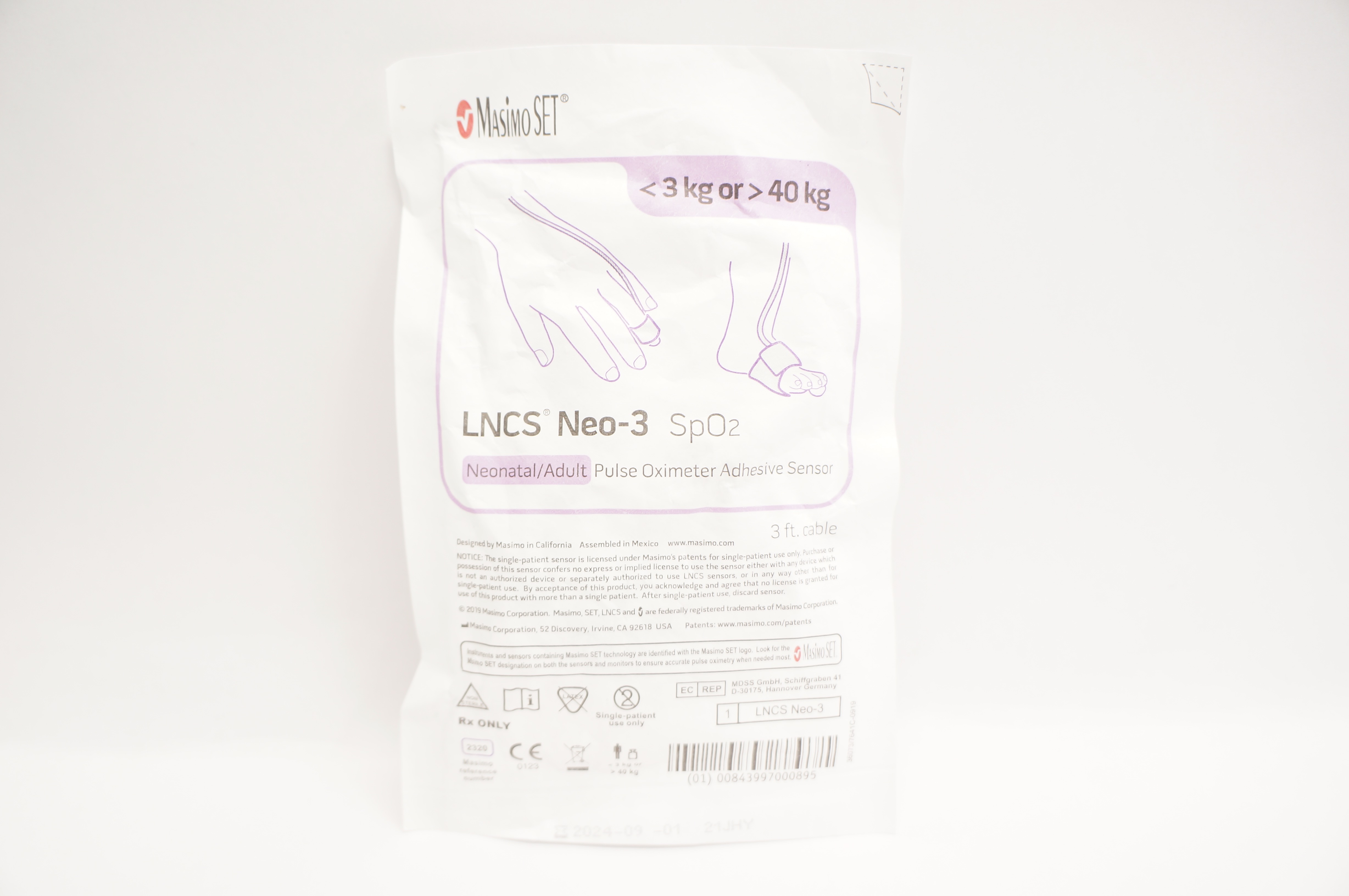 MasimoSet 2320 LNCS Neo-3 SpO₂ Pulse Oximeter Adhesive Sensor <3kg or > 40kg