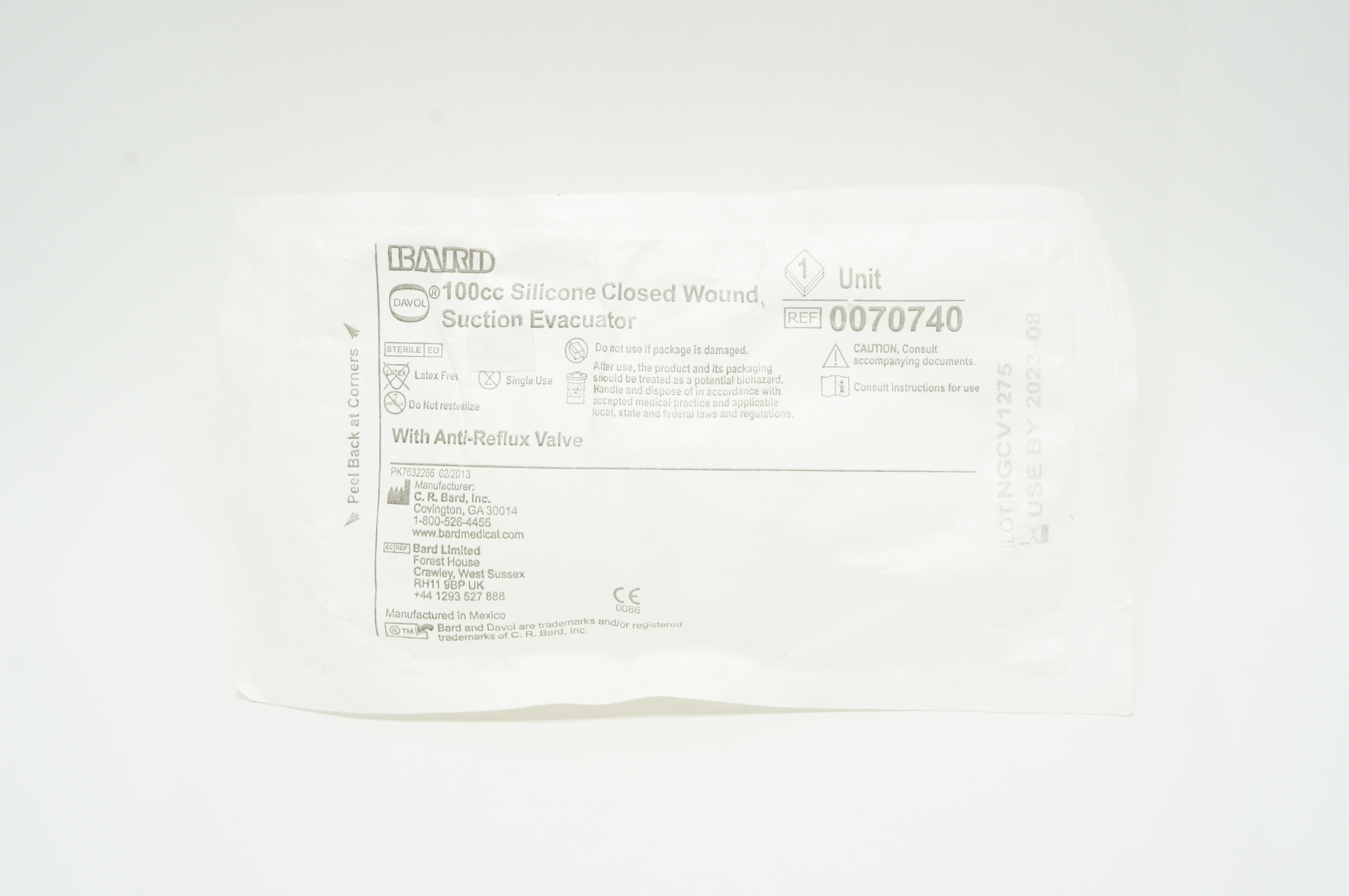 Bard 0070740 Davol 100cc Silicone Closed Wound Suction Evacuator