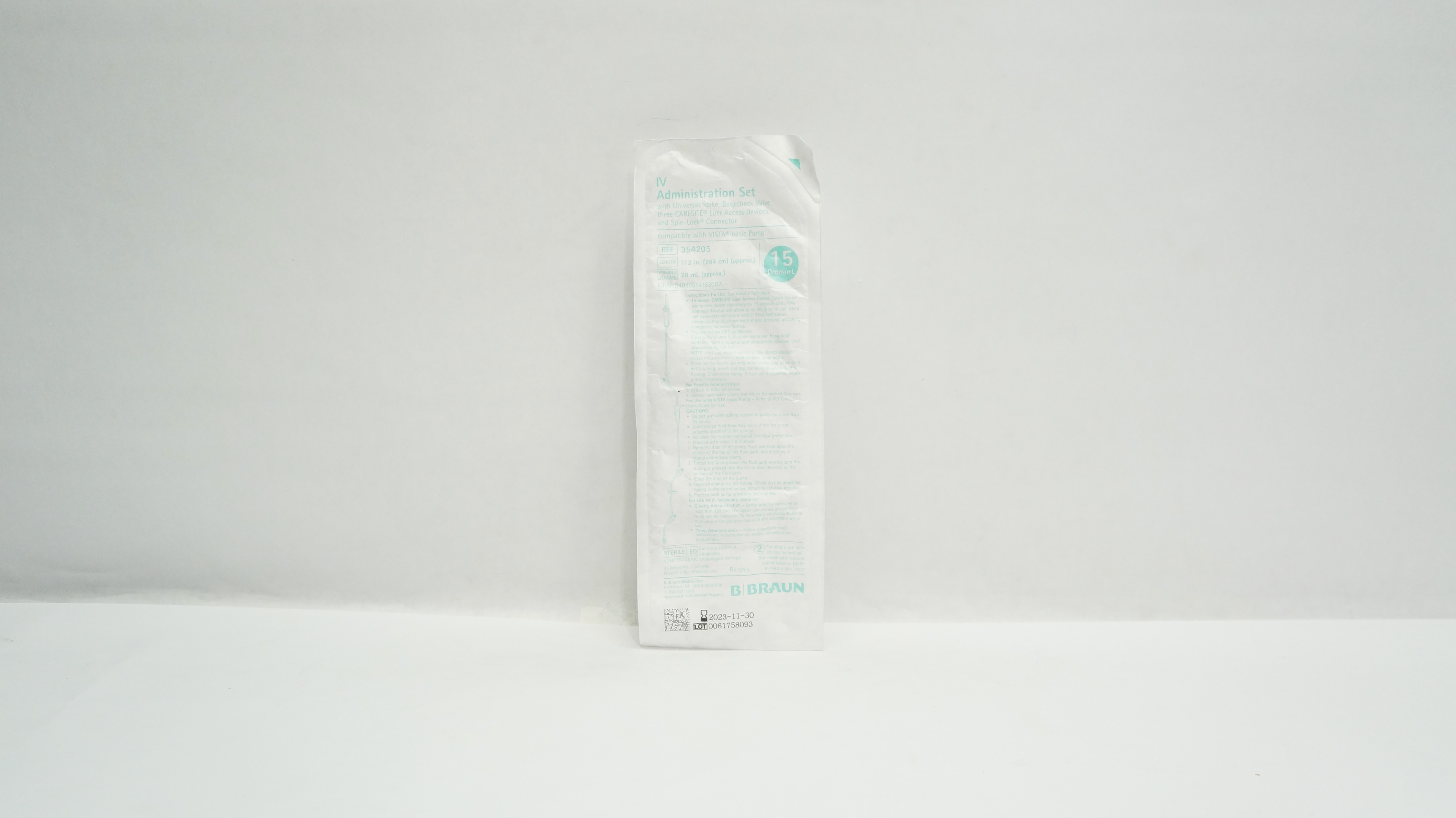 Braun 354205 IV Administration Set 112inch x 20mL Approx. 15Drops/mL