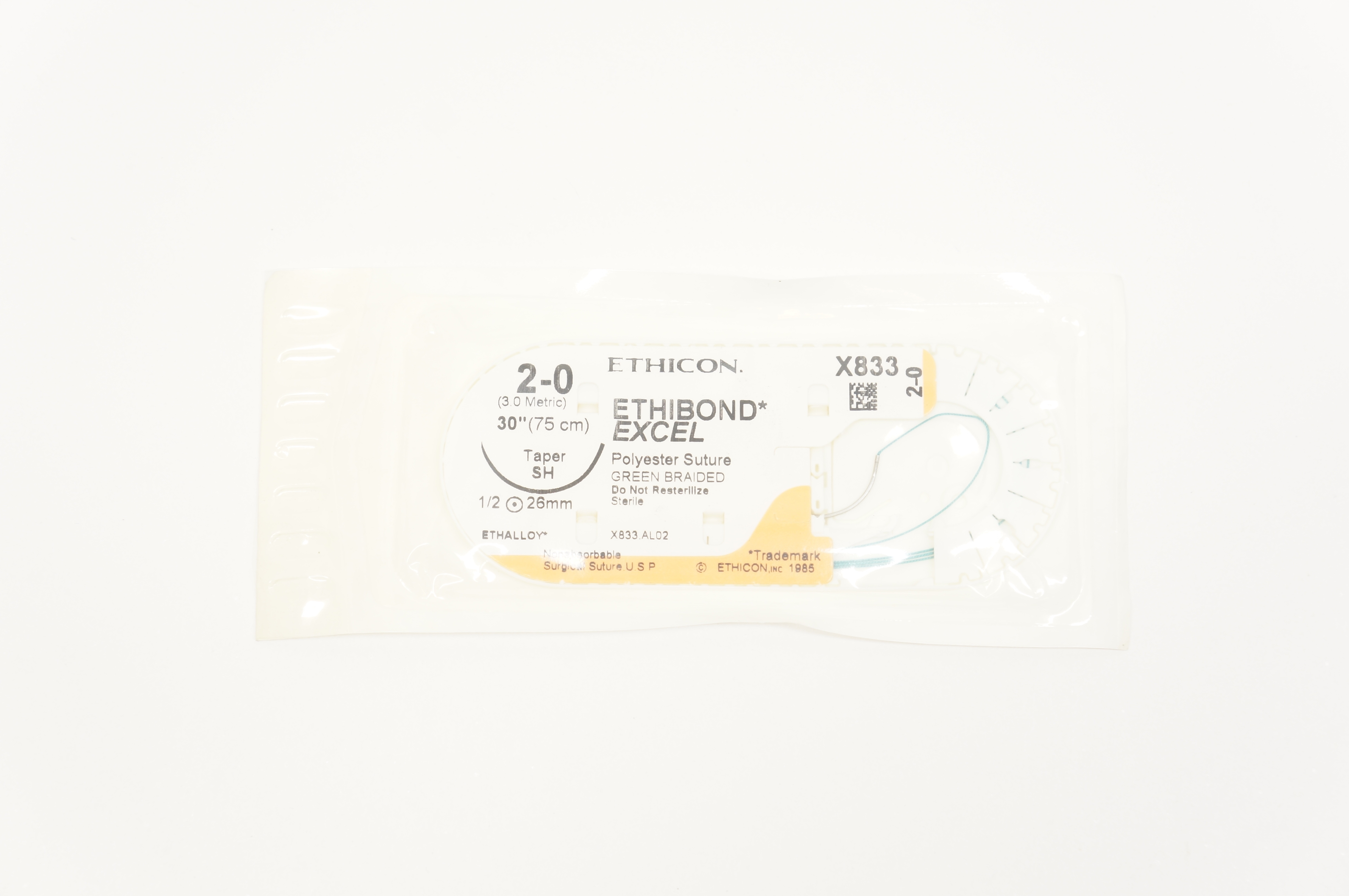Ethicon X833 2-0 ETHIBOND EXCEL, Taper SH, 1/2c 26mm, 30inch (x)