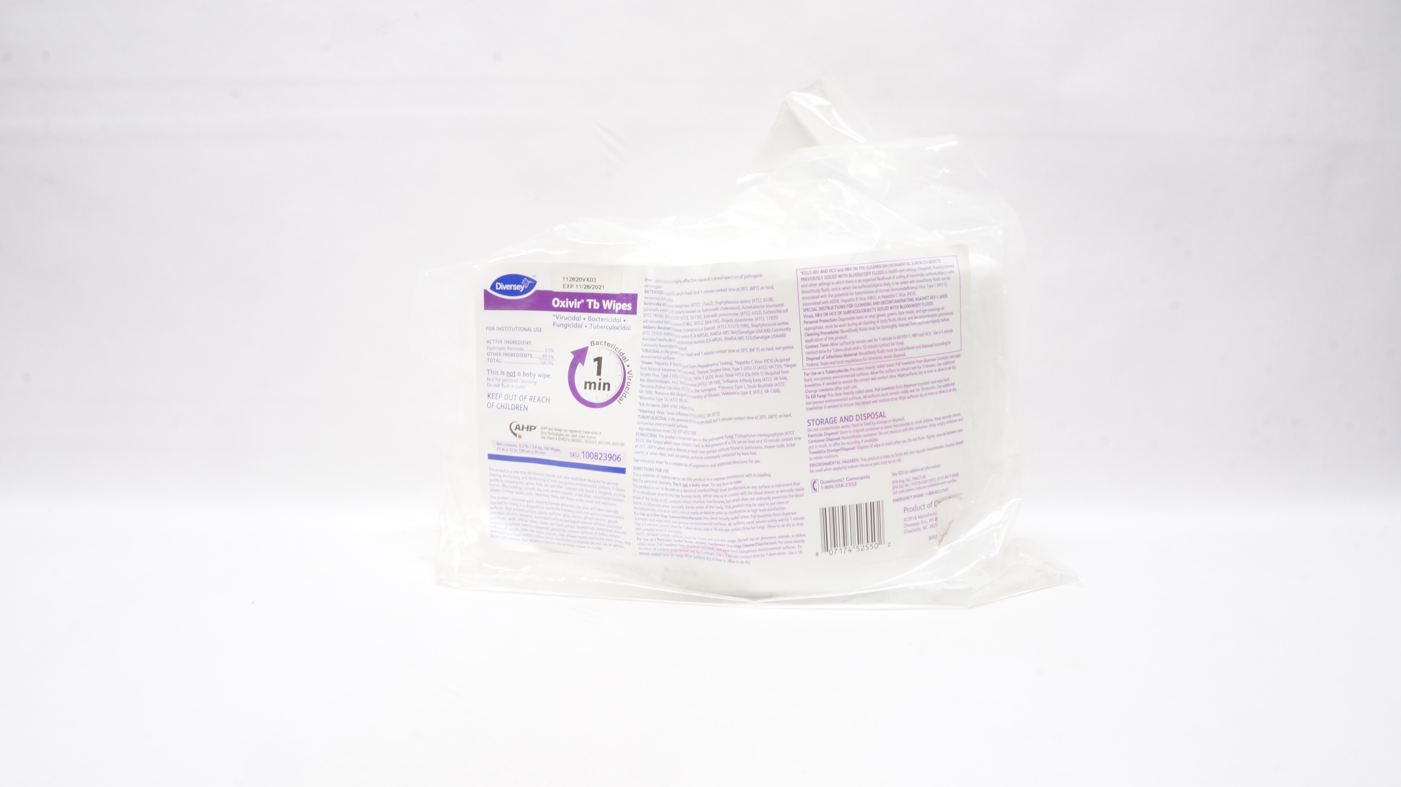 AHP 100823906 Diversey Oxivir Tb Wipes 11inch x 12inch, 6.2lb (x)