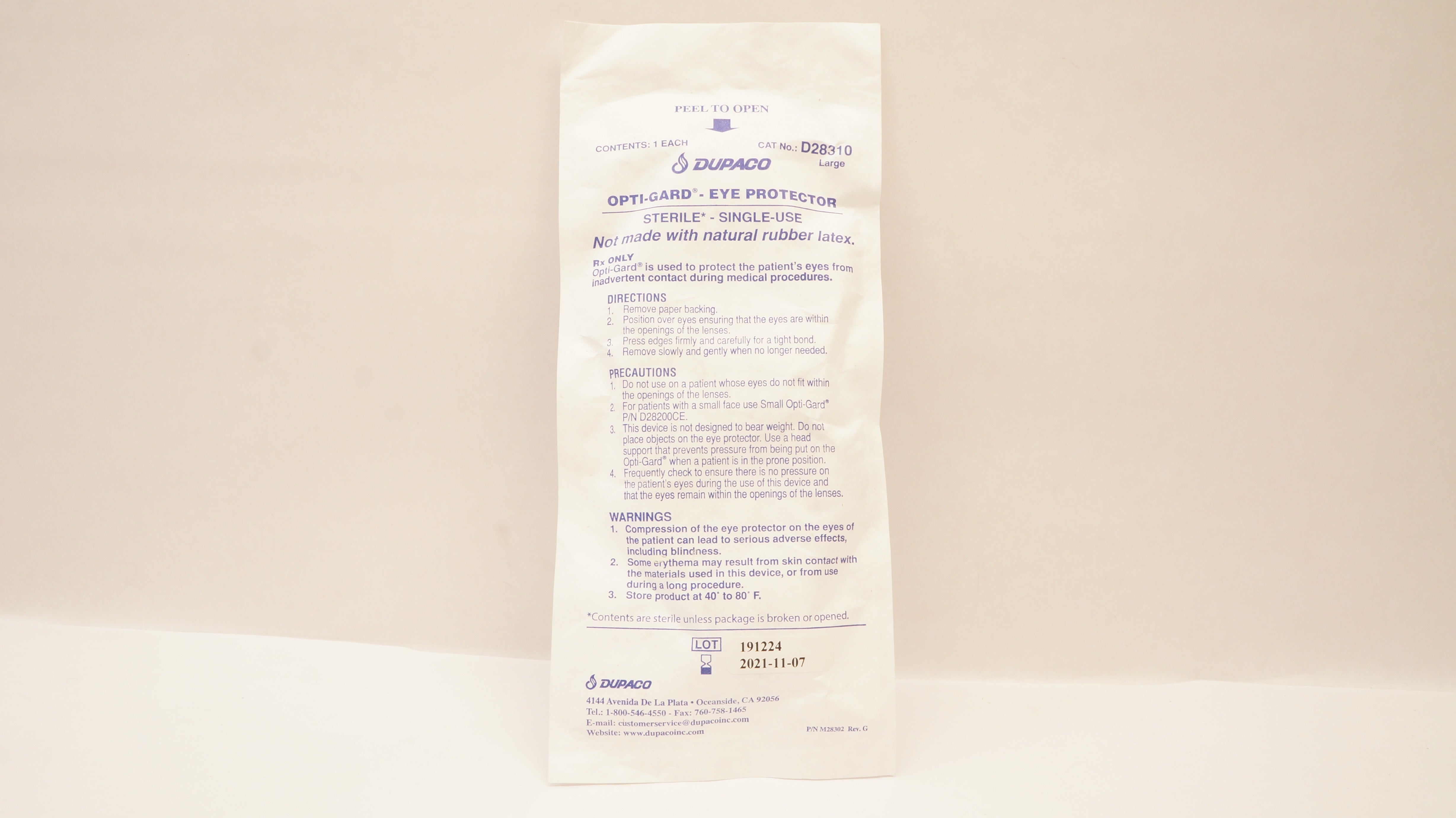 Dupaco D28310 Opti-Gard Eye Protector, Large (x)