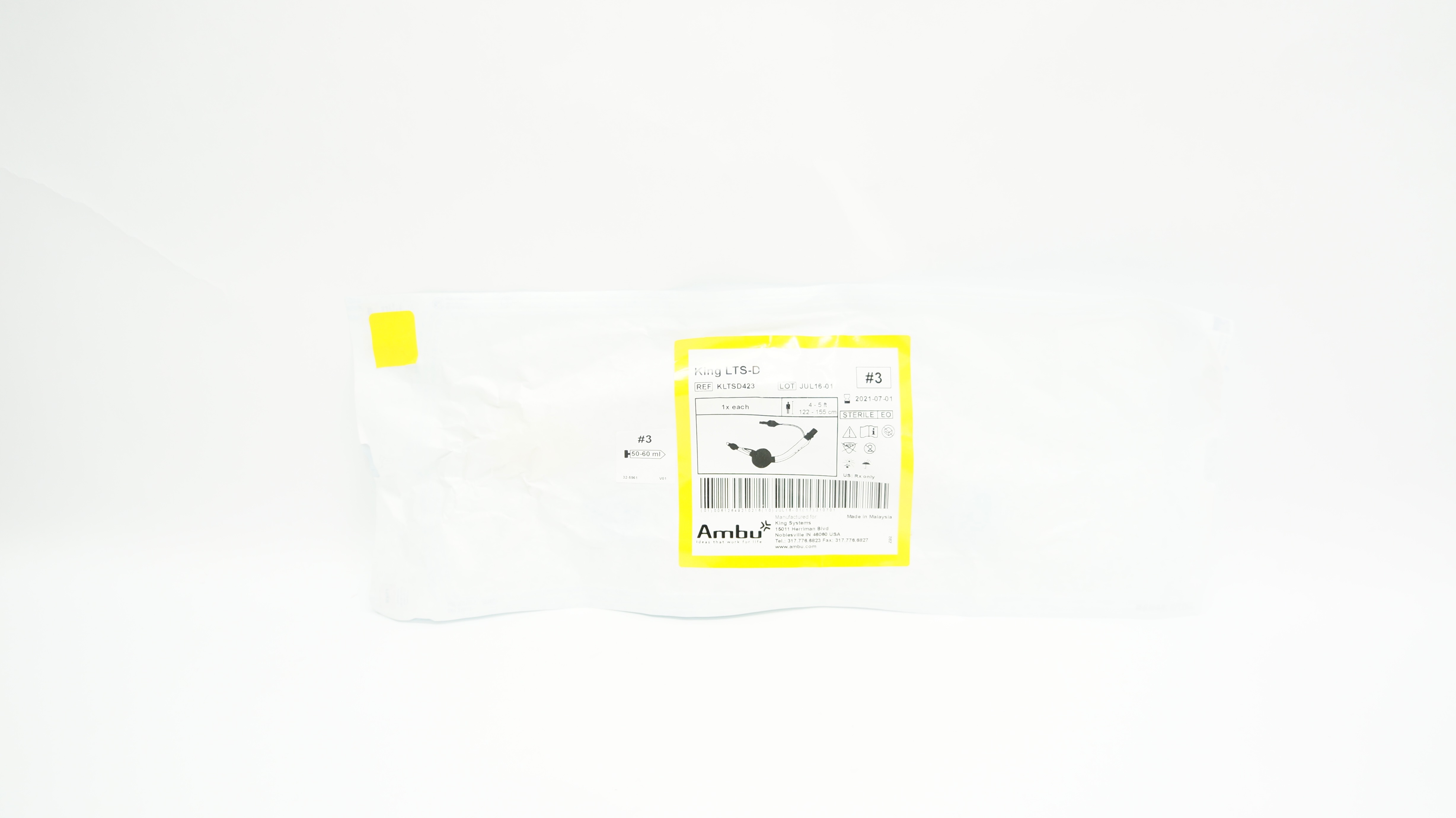 King Systems KLTSD423 Ambu King LTS-D Broselow-Luten Green 4-5 Ft. #3 (x)