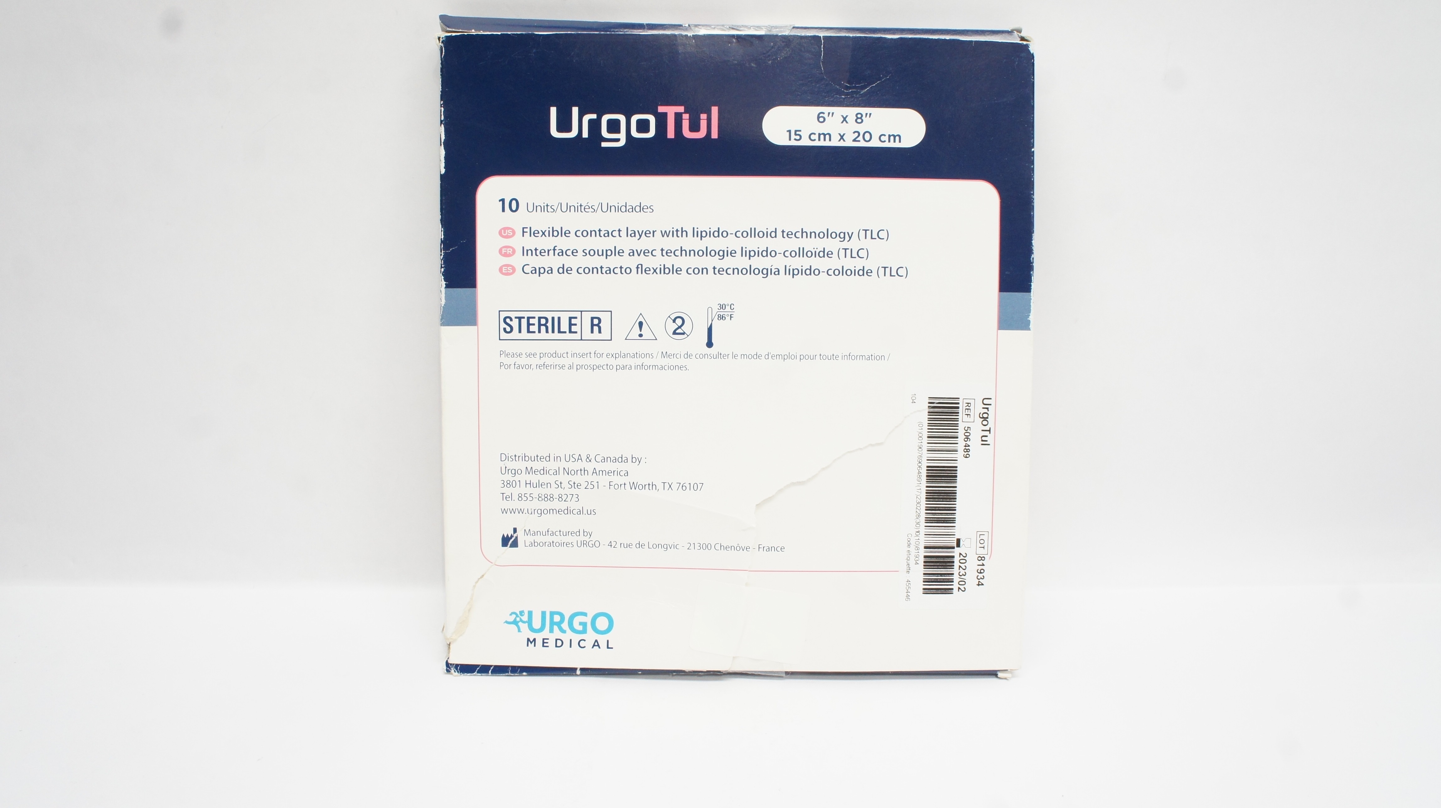 Urgo 506489 Urgo Tul Flexible Contact Layer w/ TLC 6 inch x 8 inch(x) - Box of 9
