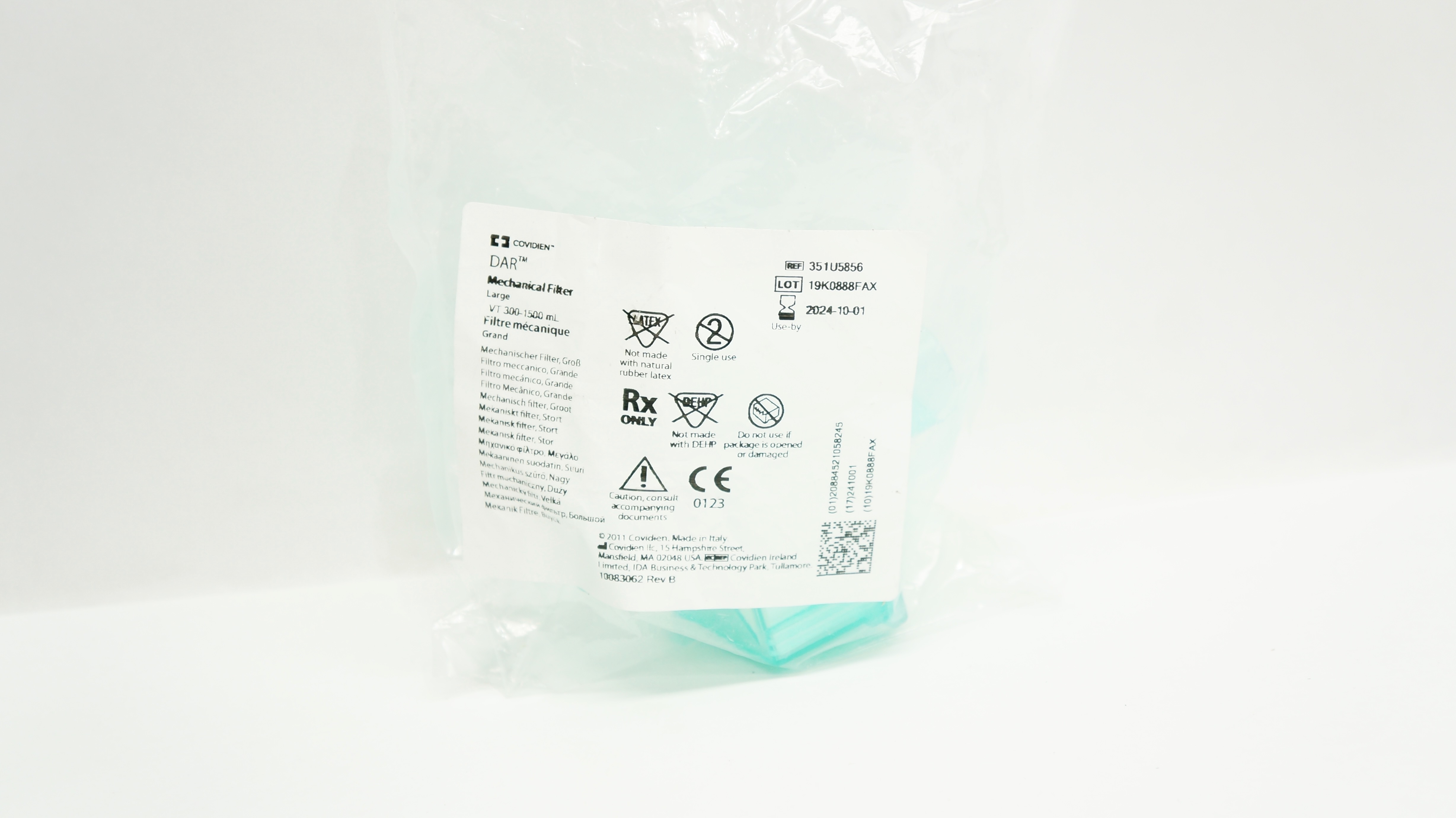 Covidien 351U5856 DAR Mechanical Filters Large VT 300-1500 ml