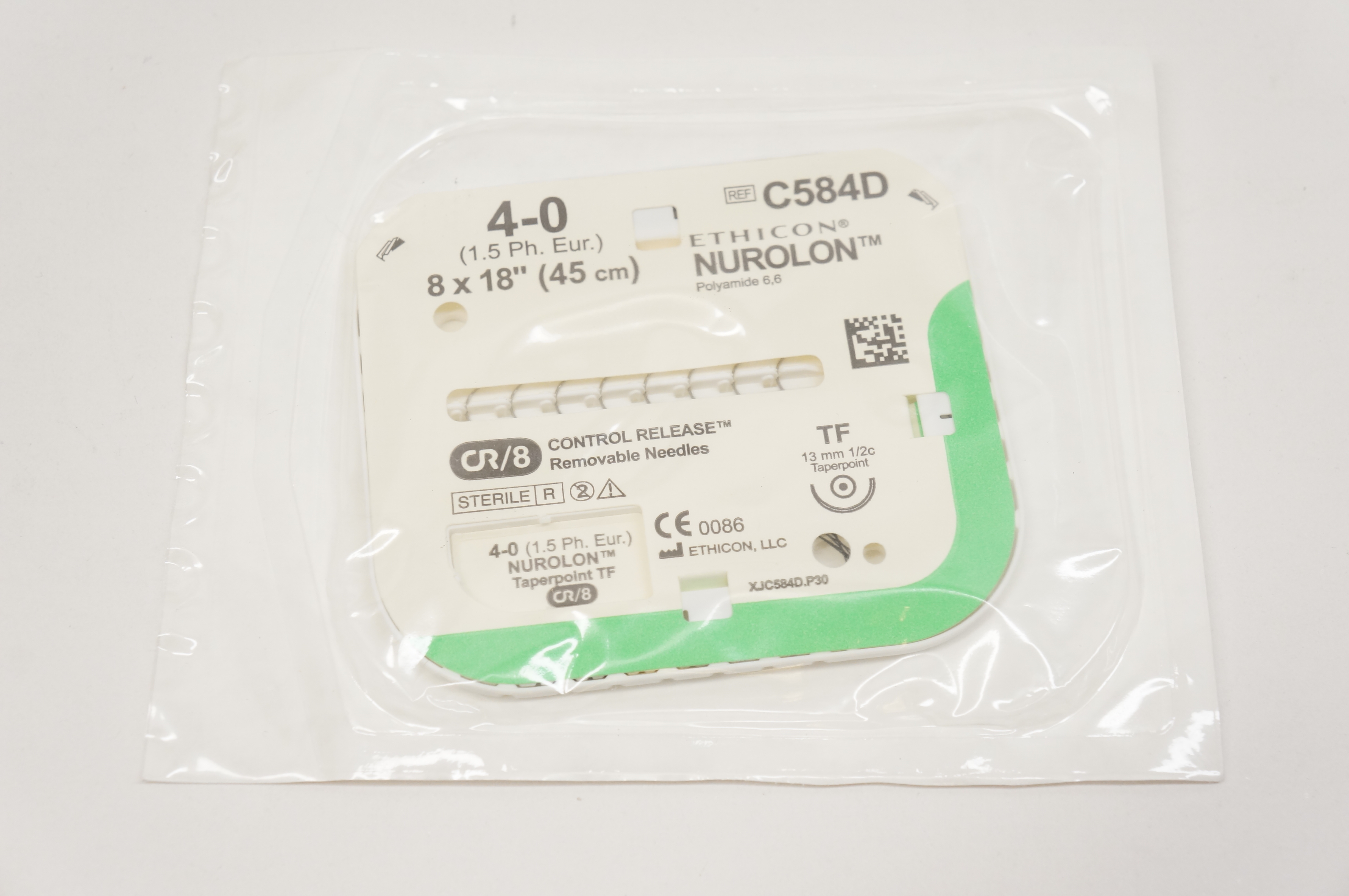 Ethicon C584D 4-0 NUROLON, TF, 13mm 1/2c Taperpoint, 8 x 18inch