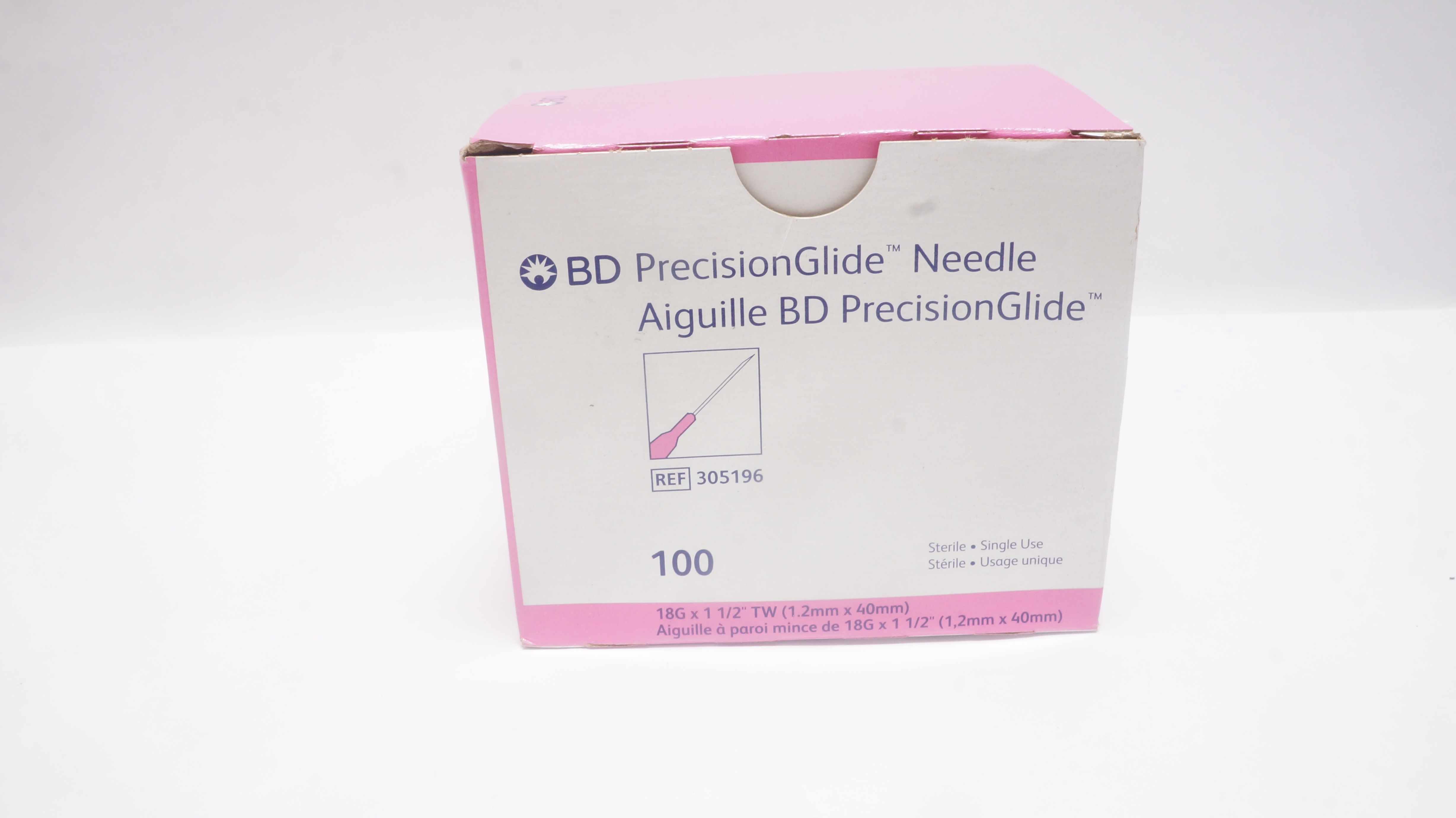 BD 305196 PrecisionGlide Ndle 18G x 1-1/2 inch - Box of 100