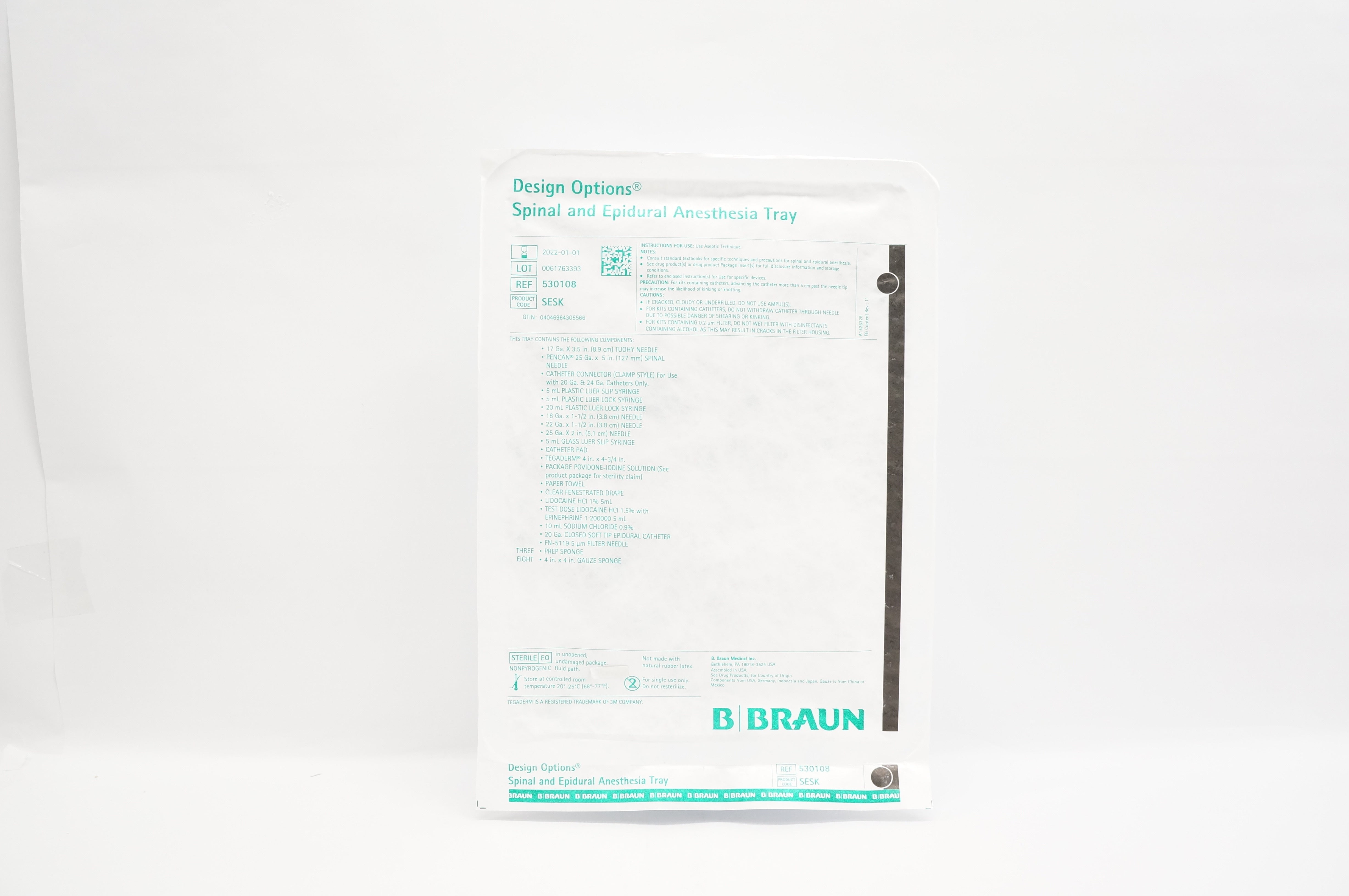 Braun 530108 Design Options Spinal and Epidural Anesthesia Tray