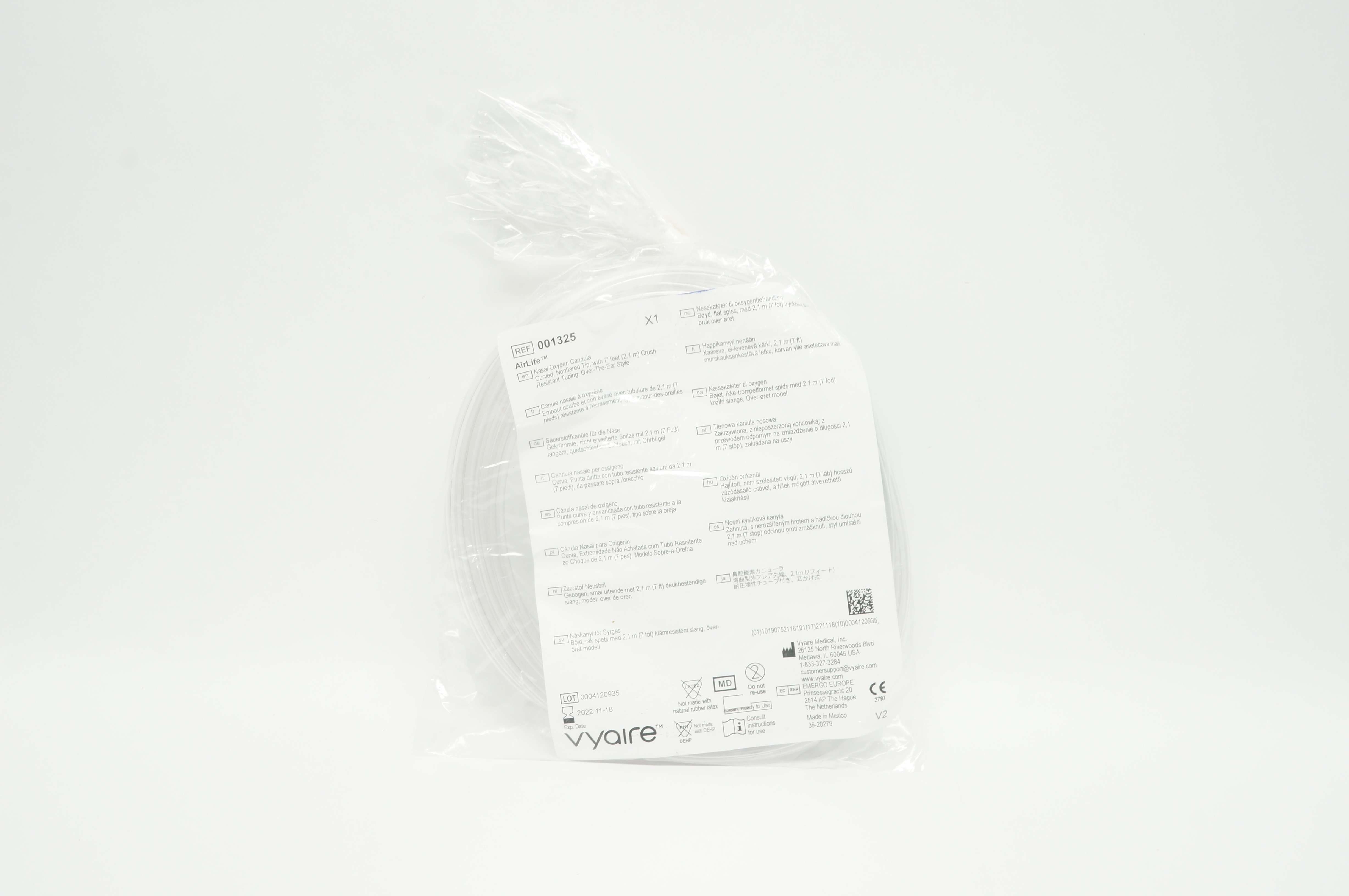 Vyaire 001325 AirLife Nasal Oxygen Cannula with 7 Feet