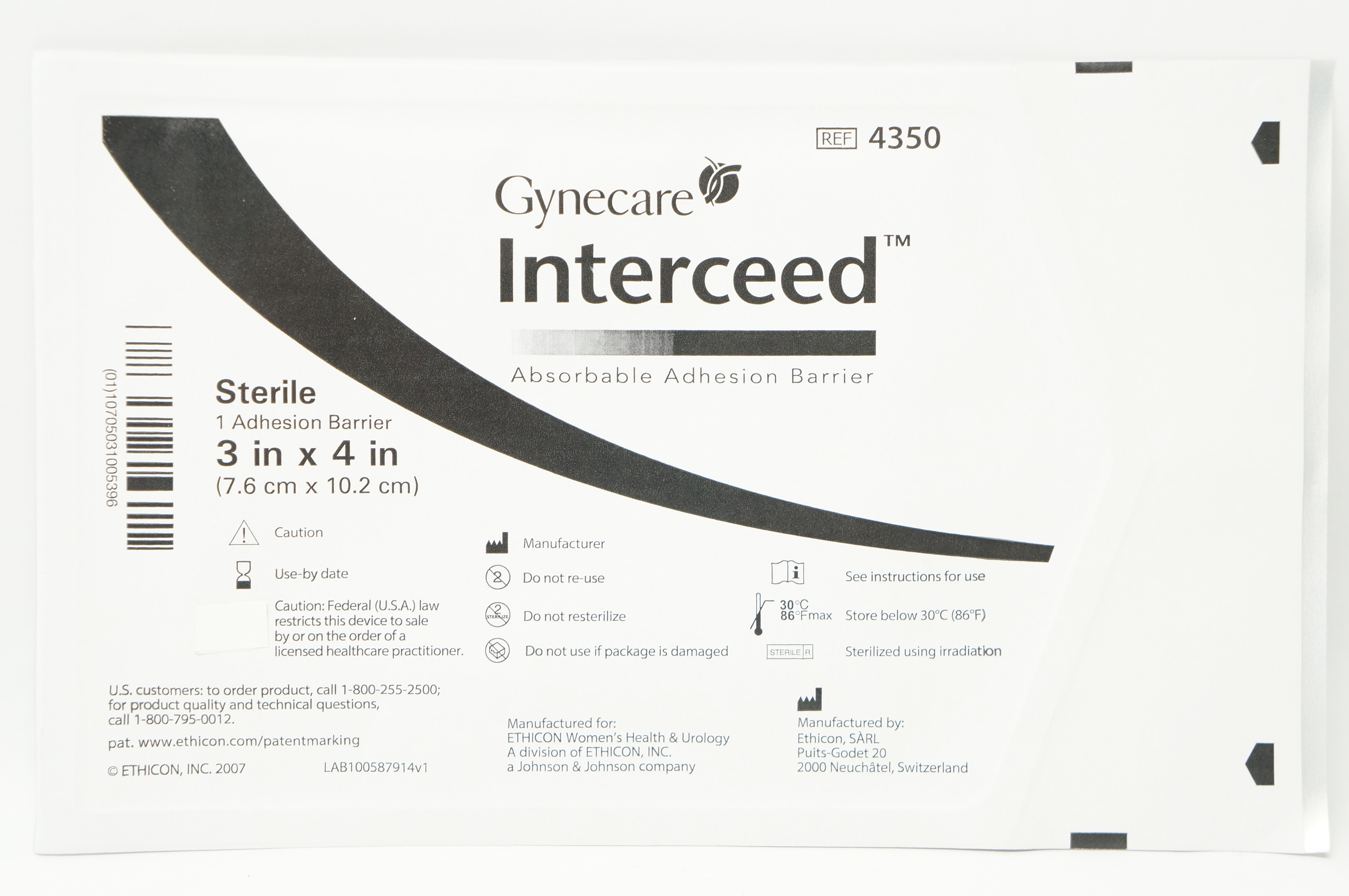 Ethicon 4350 Gynecare Interceed Absorbable Adhesive Barrier 3inch x 4inch