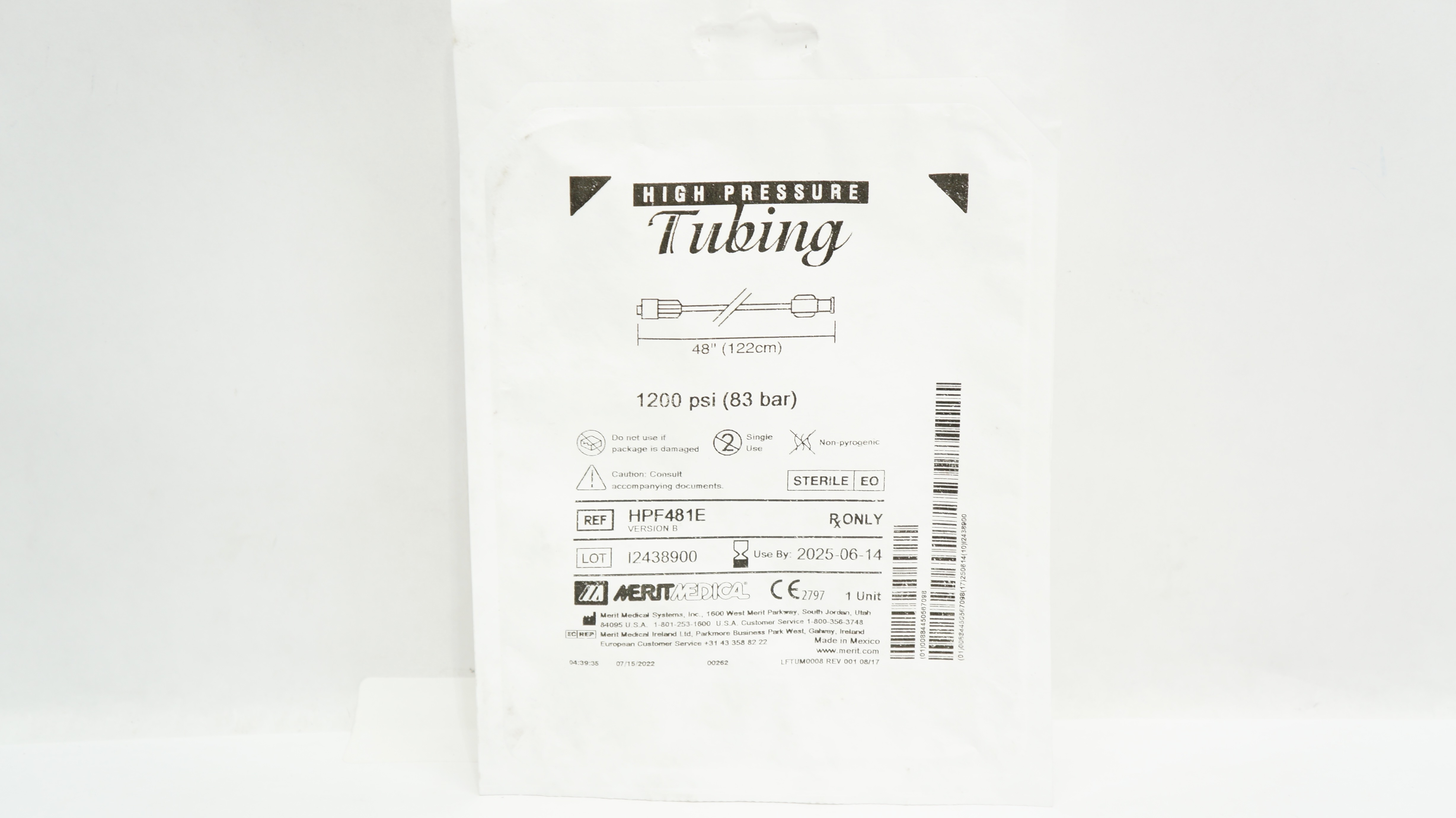 Merit Medical HPF481E High Pressure Tubing 48inch 1200psi