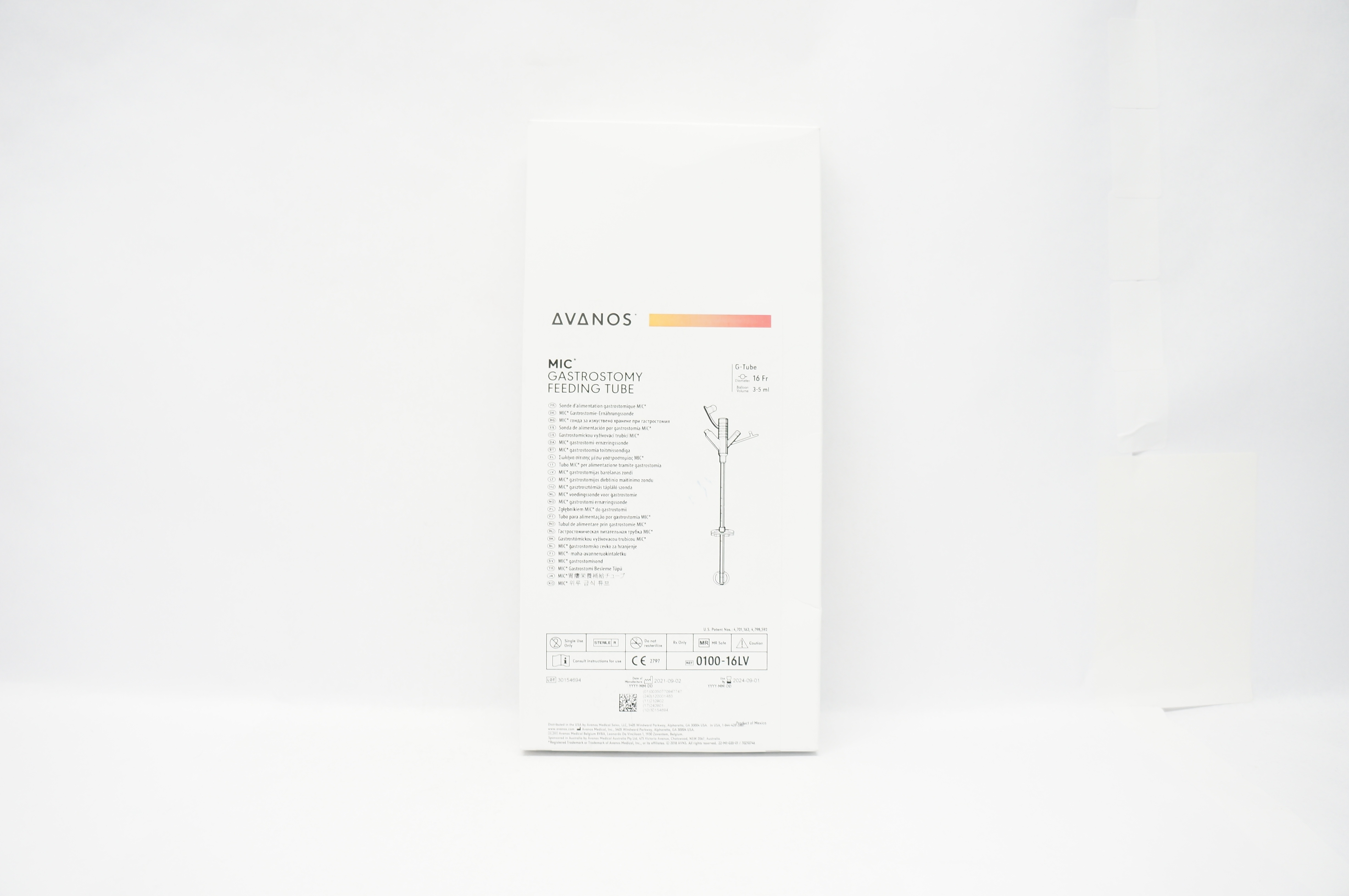 Avanos 0100-16LV MIC Gastrostomy Feeding Tube 3-5ml x 16Fr.