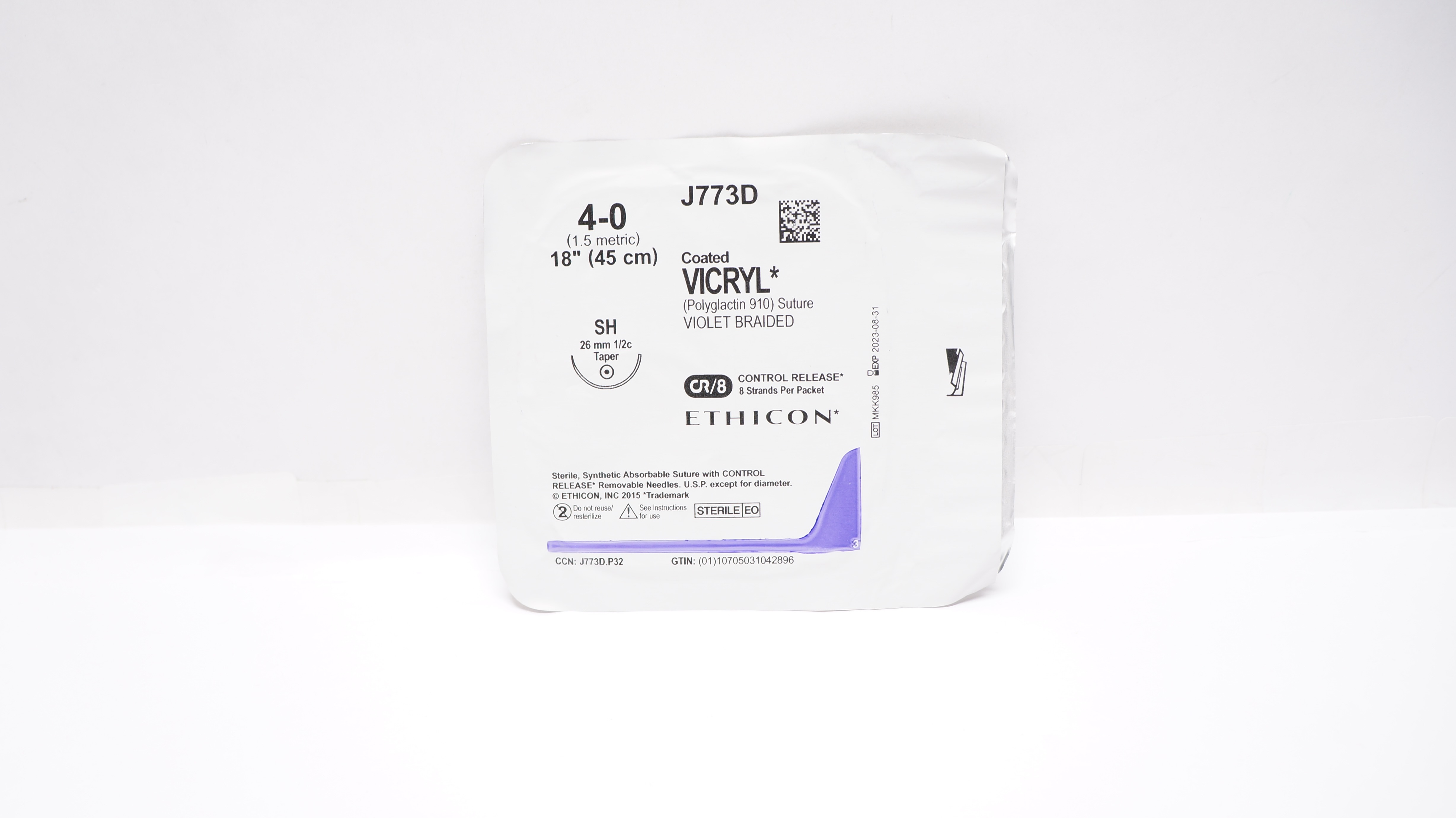 Ethicon J773D 4-0 Coated VICRYL SH 26mm 1/2c Taper, 18inch (x)