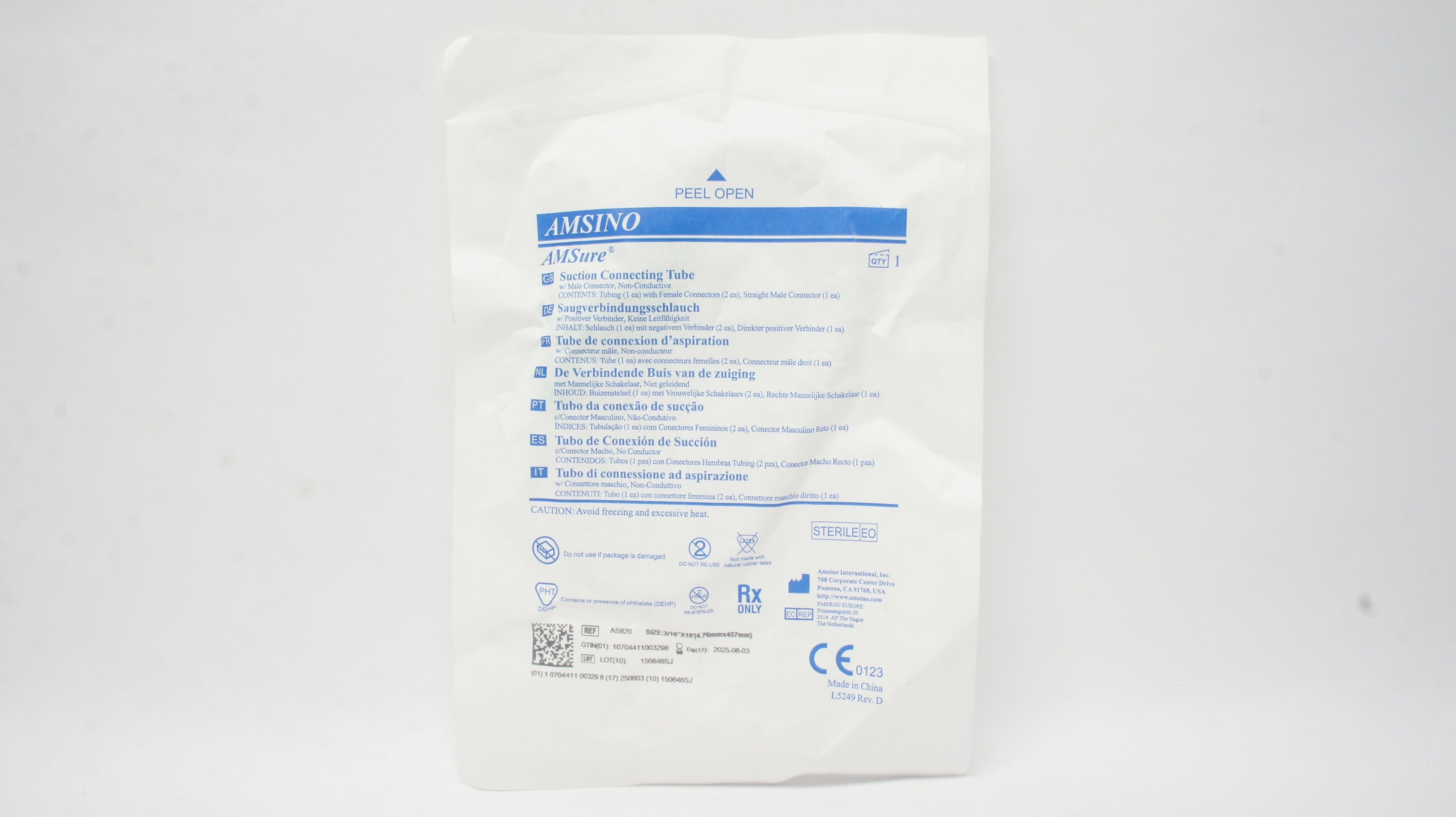 Amsino AS820 AMSure Suction Connecting Tube 3/16inch x 18inch