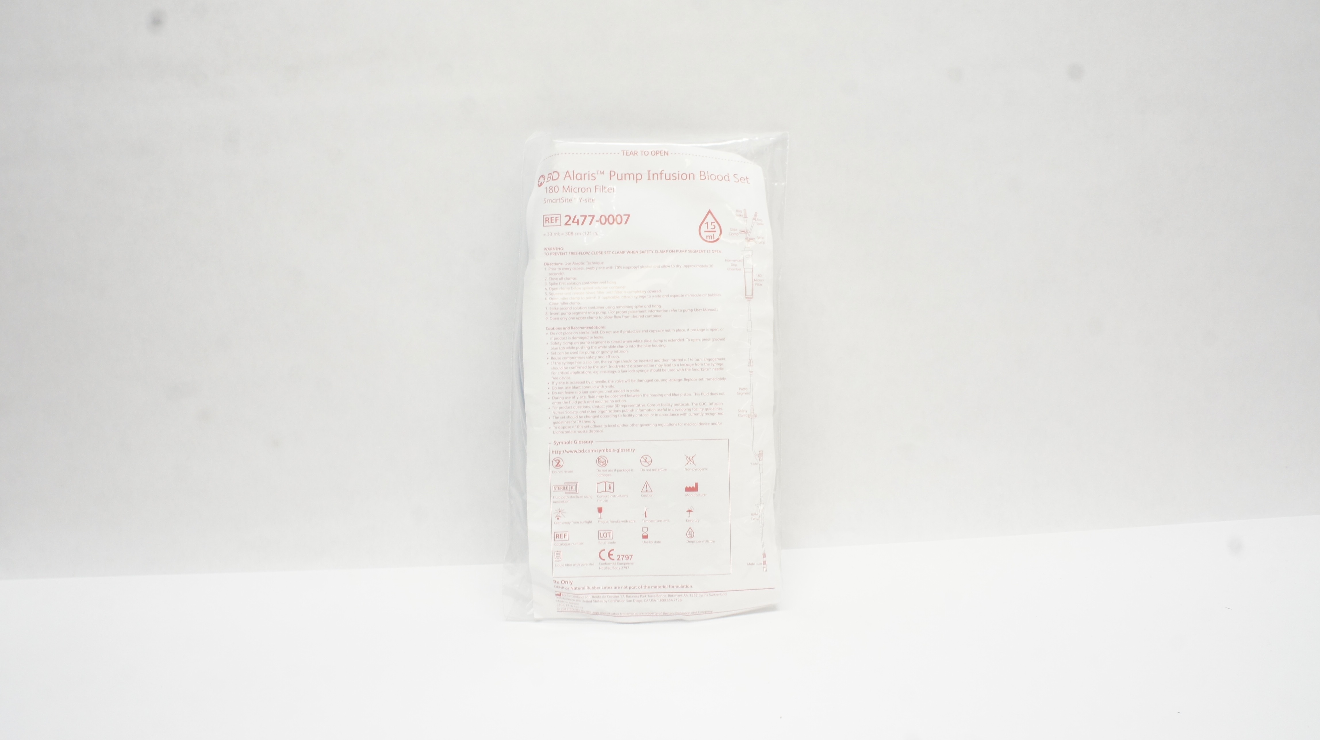 BD 2477-0007 Alaris Pump Infusion Blood Set 180 Micron Filter 33ml x 121inch